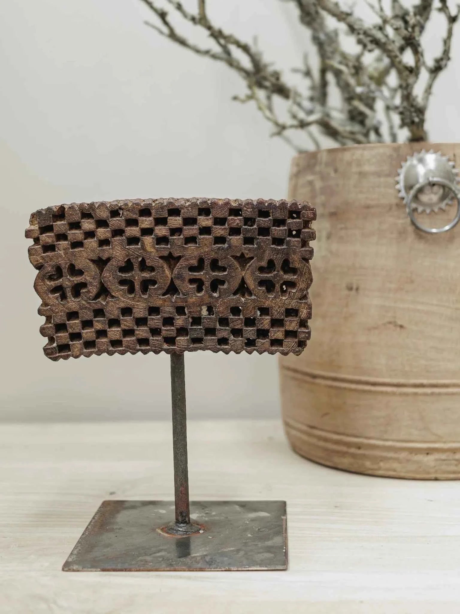 Antique Indian Textile Printing Block on Stand