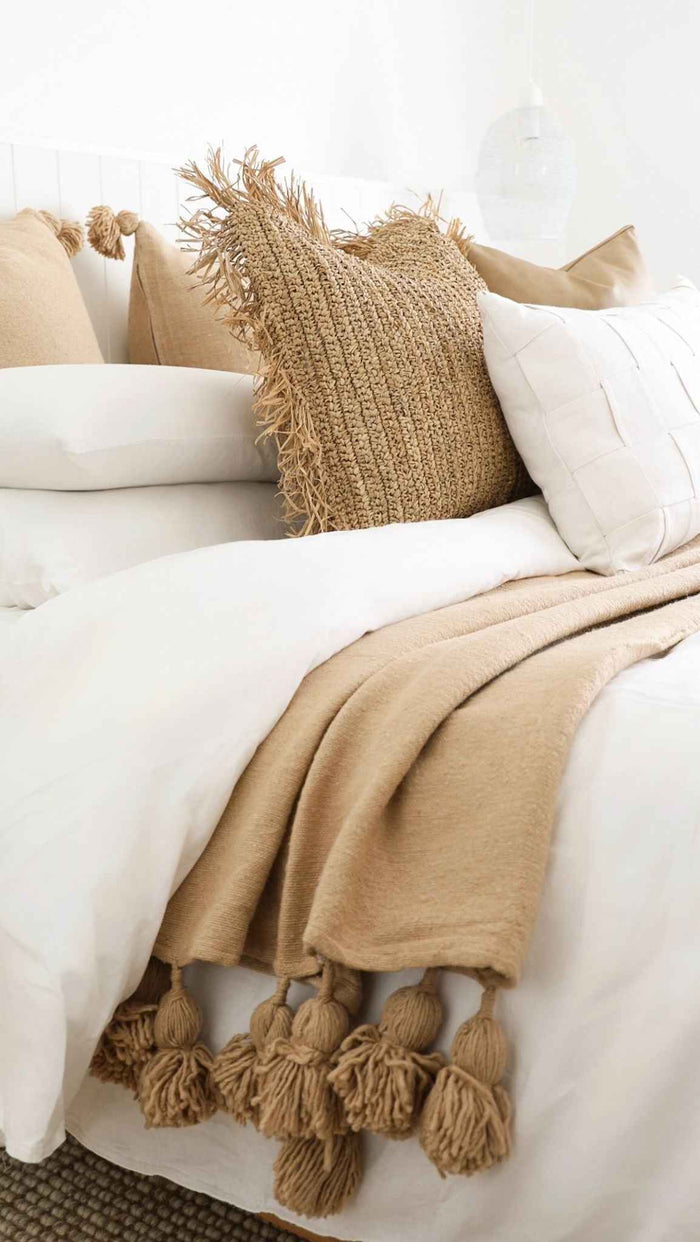 Classic Moroccan Pom Pom Throw - Caramel - Wander & Wild Home