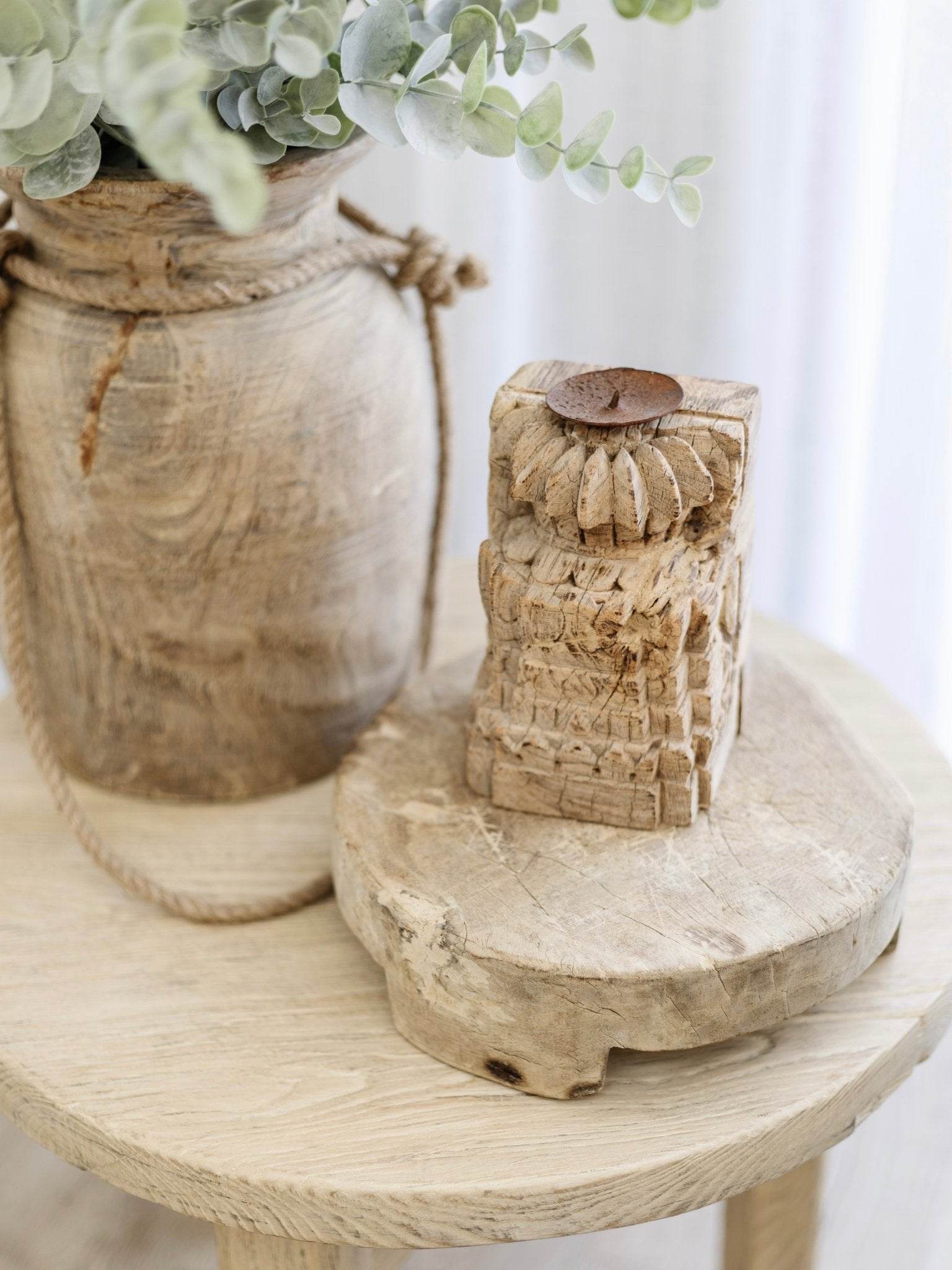 Indian Antique Carved Seeder Candle Stand -Various - Wander & Wild Home