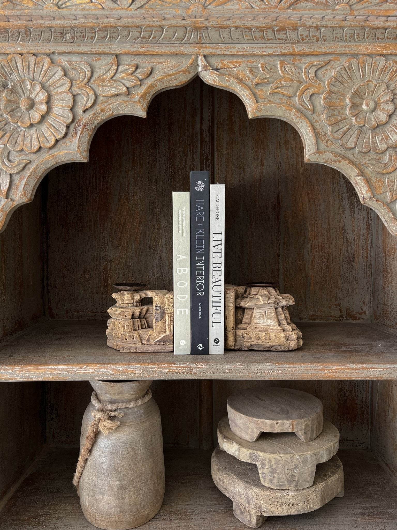 Indian Antique Carved Seeder Candle Stand -Various - Wander & Wild Home