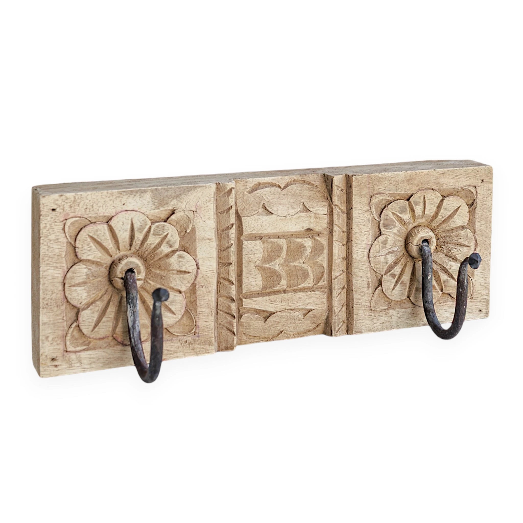 Indian Carved 2 Hook Panel - Wander & Wild Home