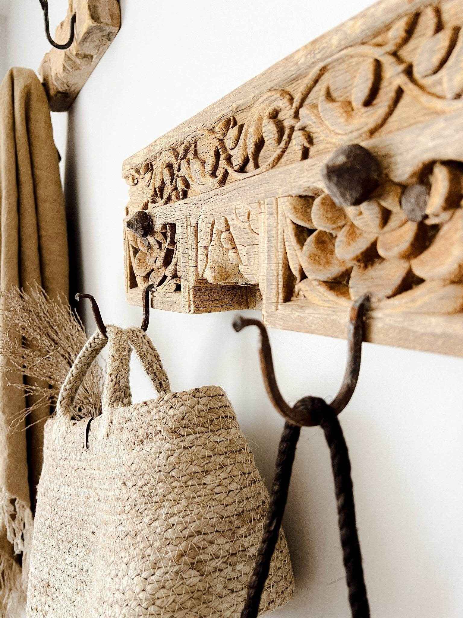 Indian Carved 2 Hook Panel