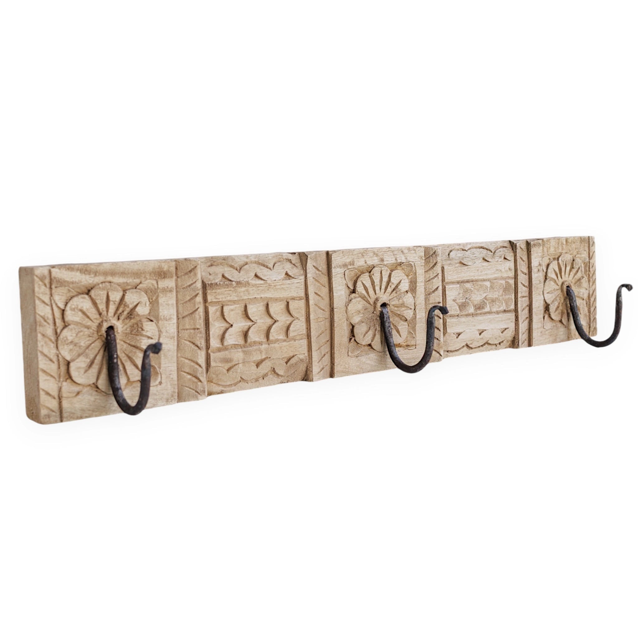 Indian Carved 3 Hook Panel - Large - Wander & Wild Home