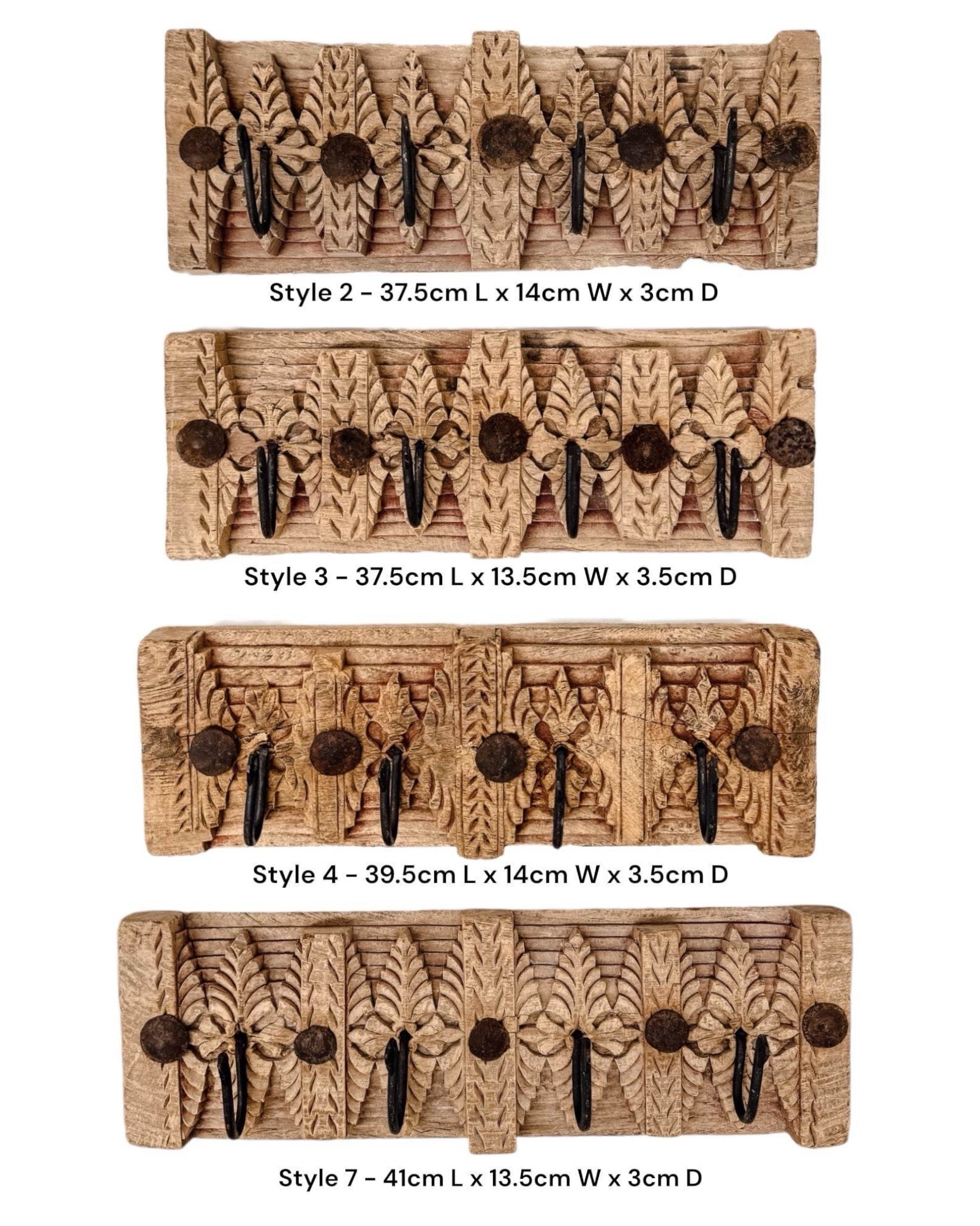 Indian Carved 4 Hook Panel - Medium - Wander & Wild Home