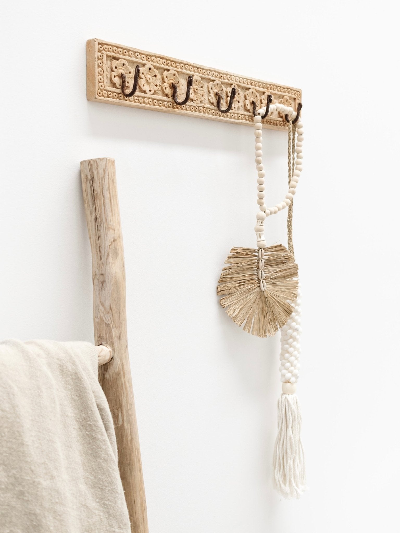 Indian Carved 5 Hook Panel - Wander & Wild Home