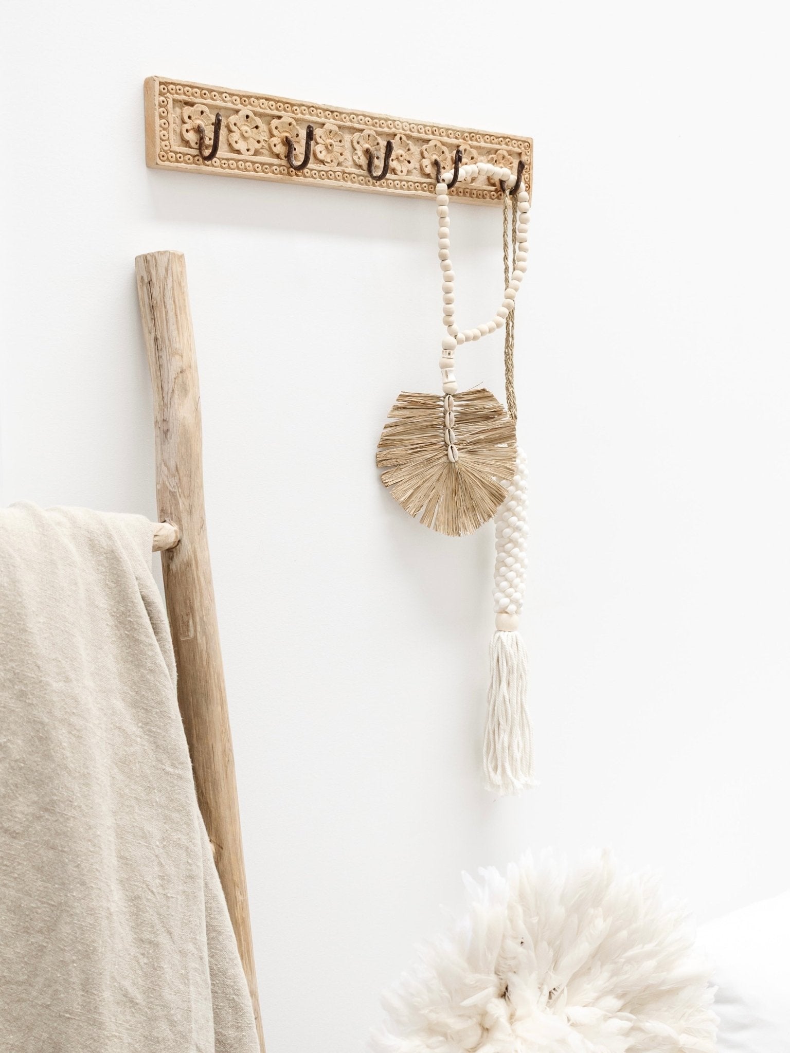 Indian Carved 5 Hook Panel - Wander & Wild Home