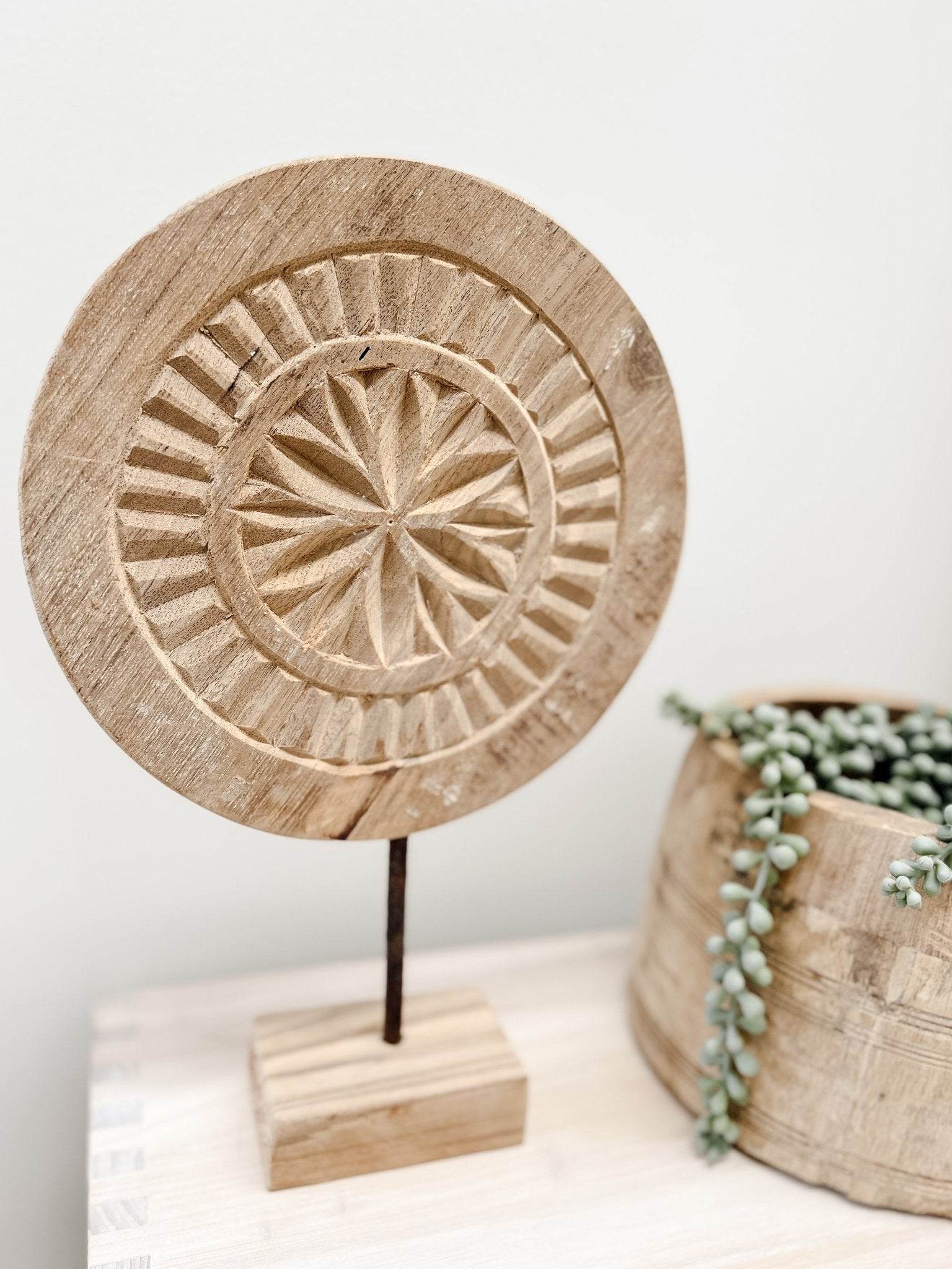 Indian Carved Chapati Plate on Stand - Wander & Wild Home