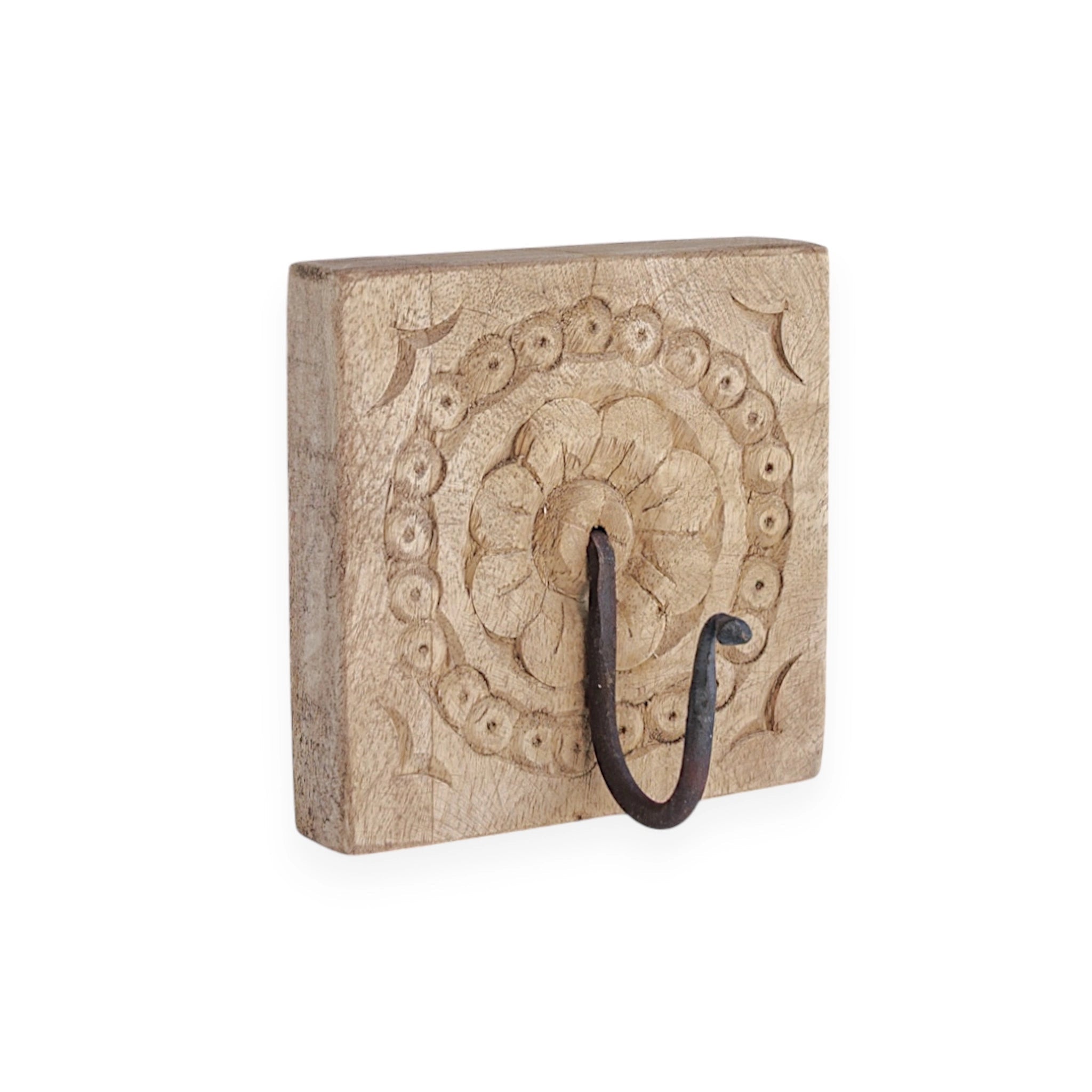 Indian Carved Single Wall Hook - Square - Wander & Wild Home