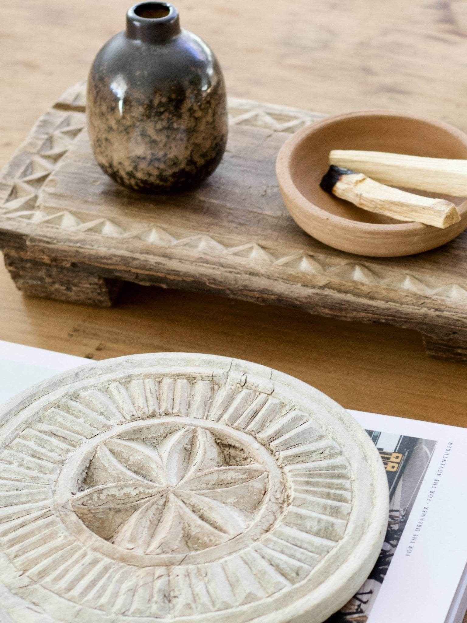 Indian Vintage Chapati Plate -Carved