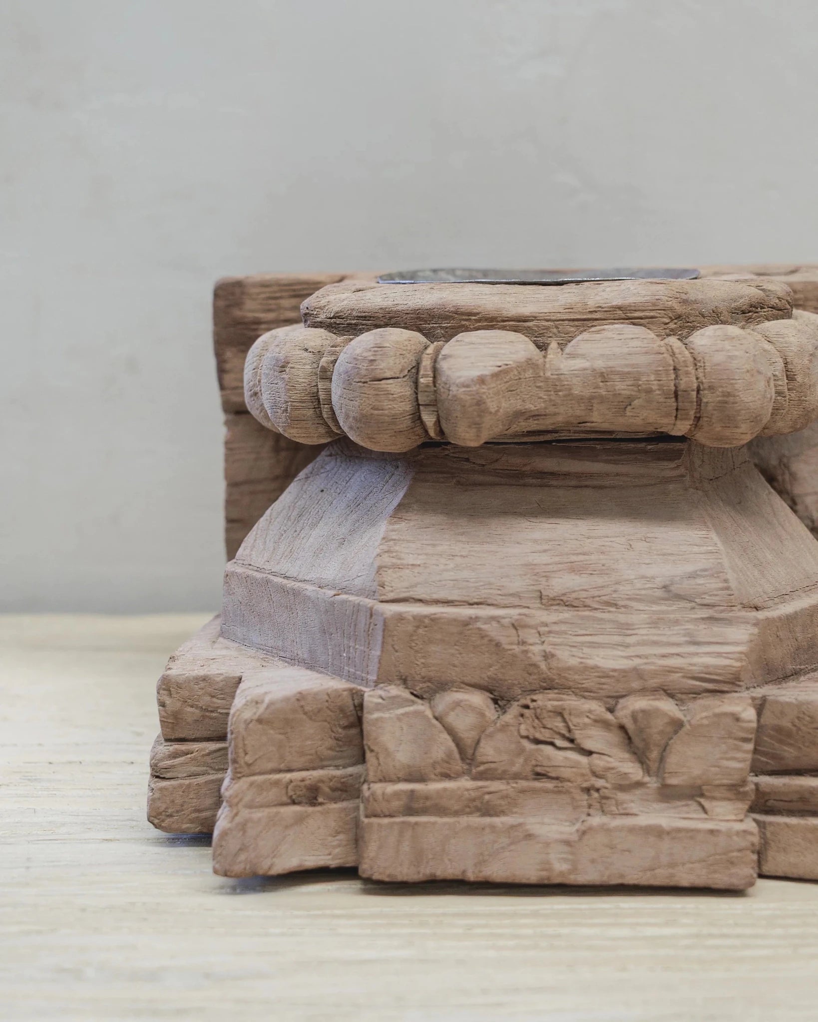 Large Vintage Indian Pillar Base Candle Stand | Flat Profile - Wander & Wild Home