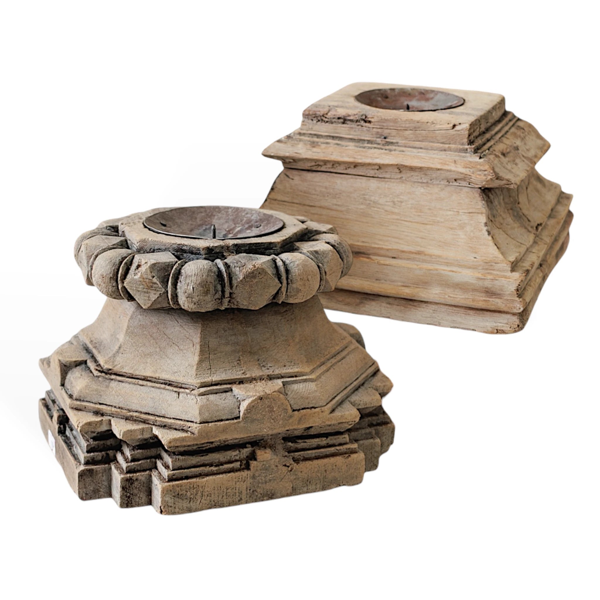 Large Vintage Indian Pillar Base Candle Stand | Full Profile - Wander & Wild Home