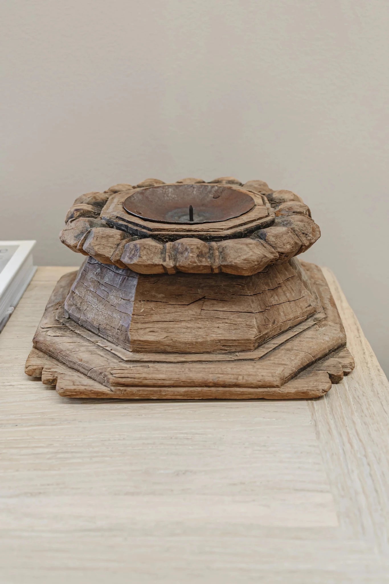 Large Vintage Indian Pillar Base Candle Stand | Full Profile - Wander & Wild Home