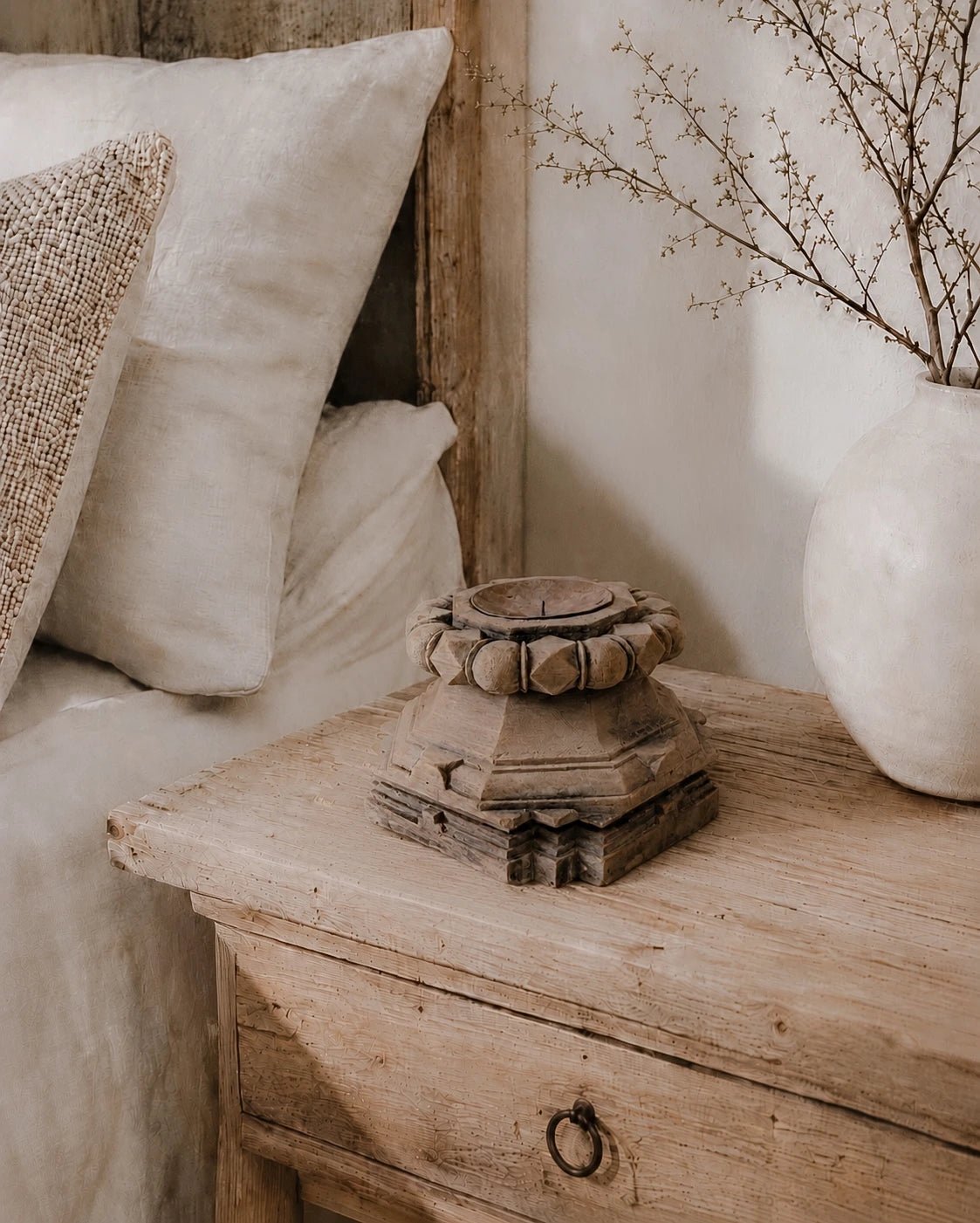 Large Vintage Indian Pillar Base Candle Stand | Full Profile - Wander & Wild Home