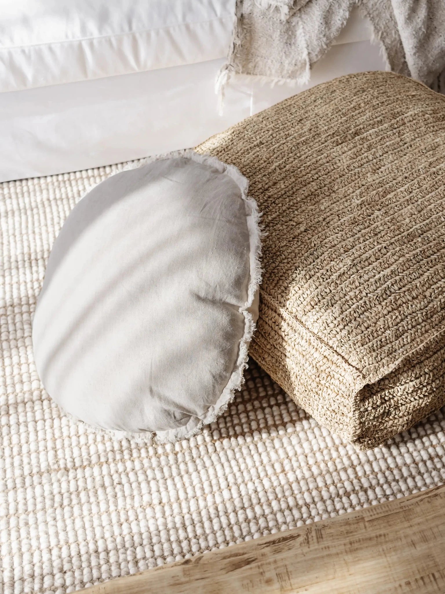 Lulu Linen Round Cushion - Natural - Wander & Wild Home