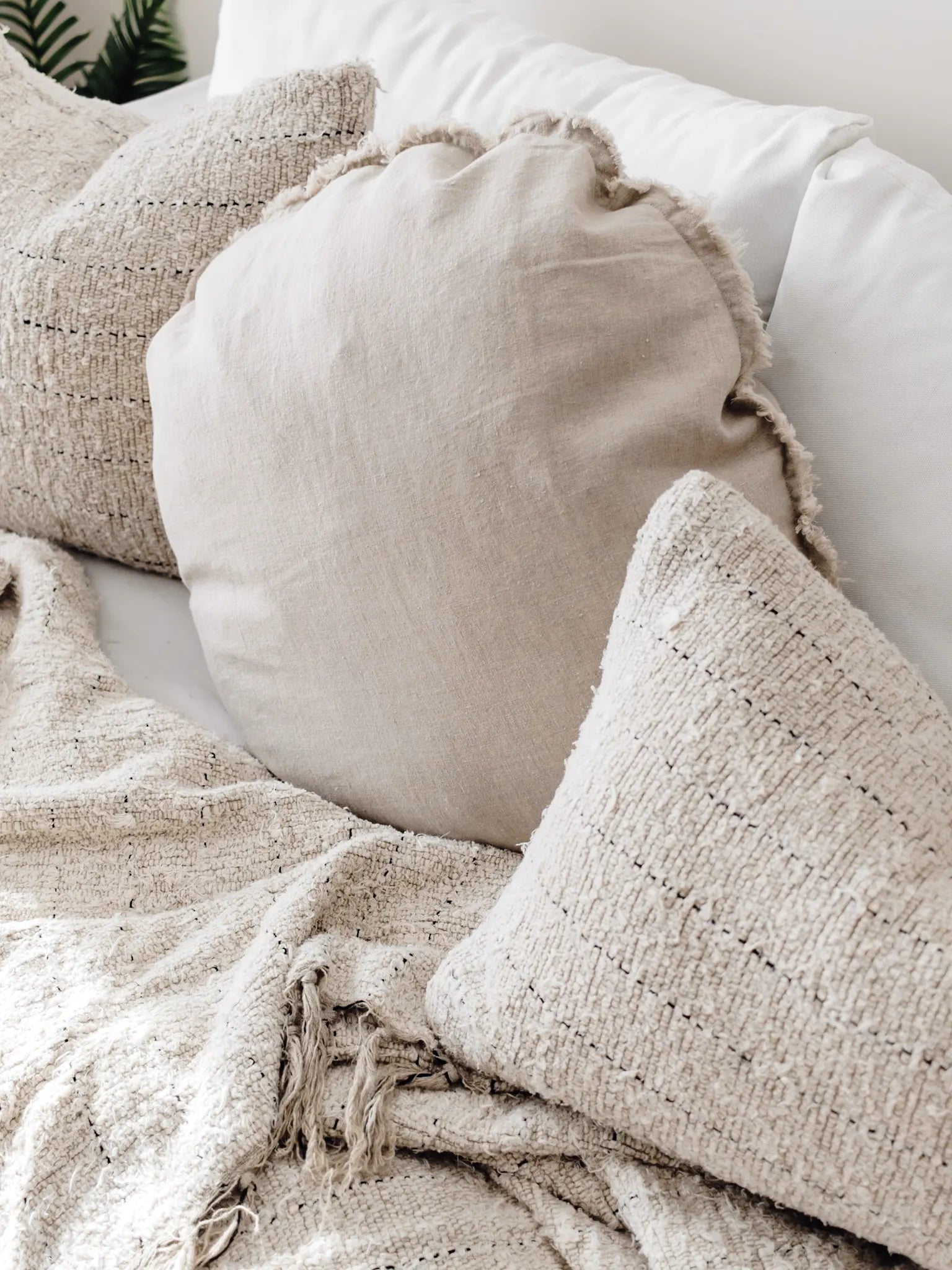 Lulu Linen Round Cushion - Natural - Wander & Wild Home