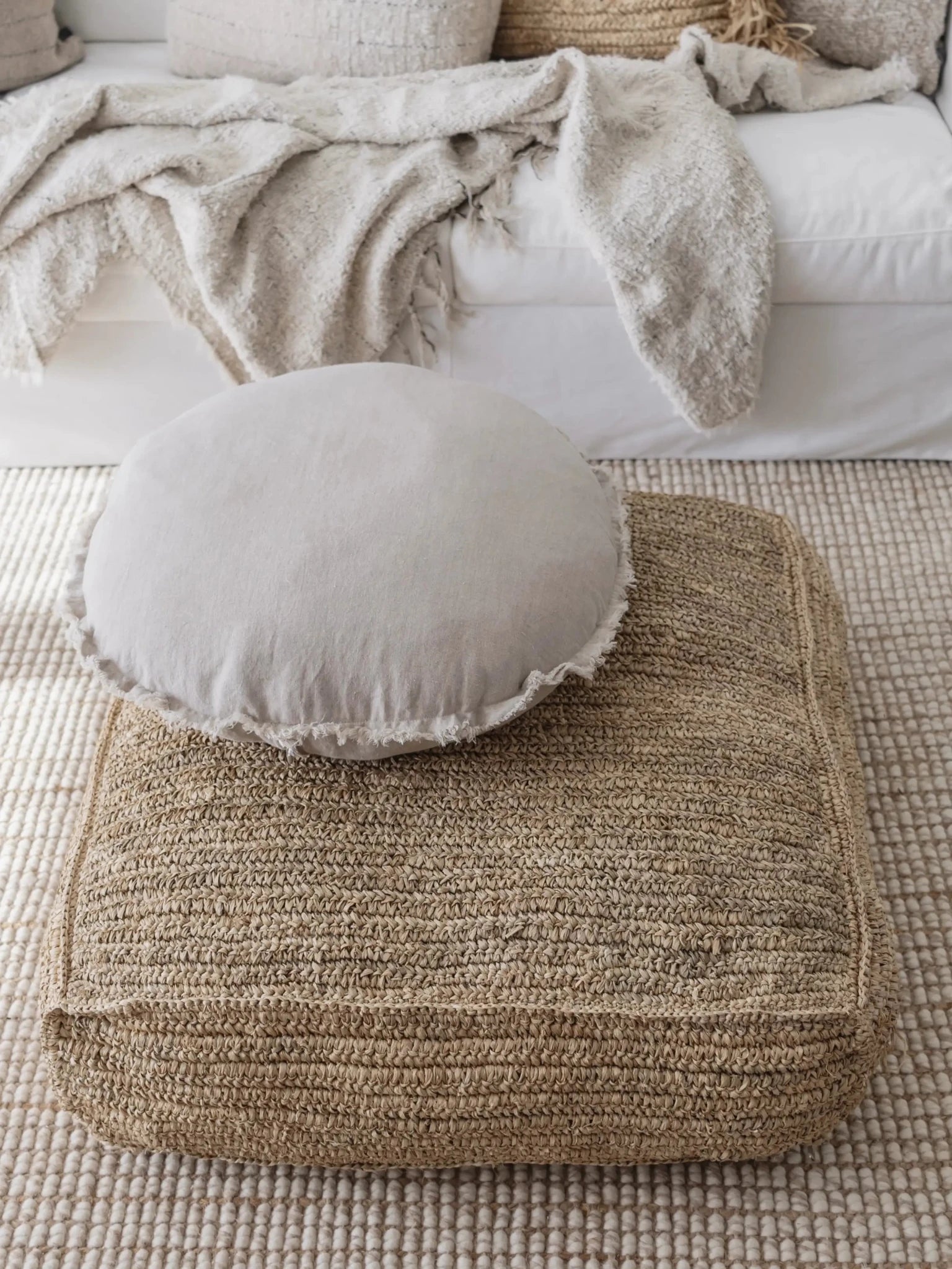 Lulu Linen Round Cushion - Natural - Wander & Wild Home