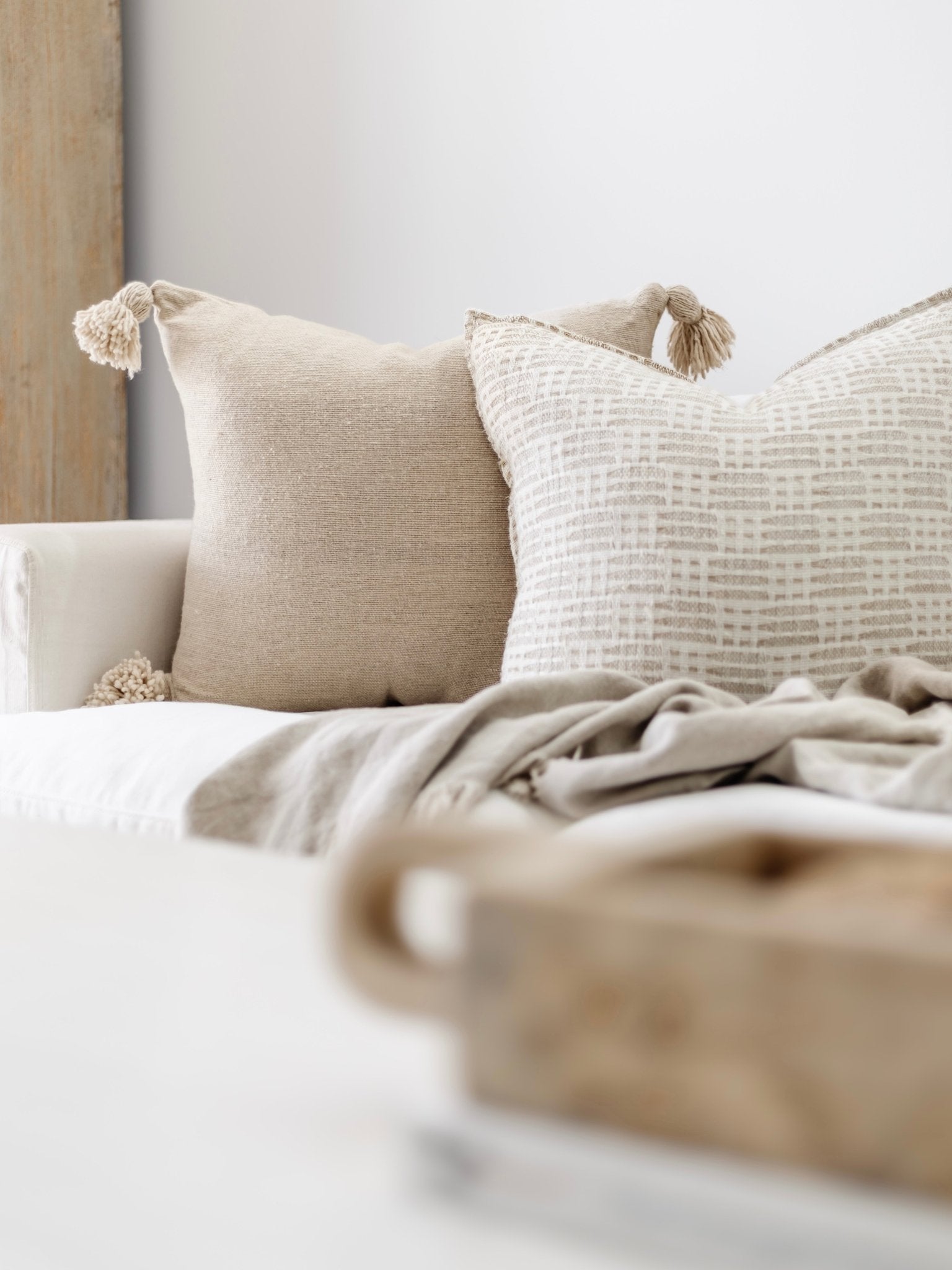 Moroccan Pom Pom Cushion - Beige - Wander & Wild Home