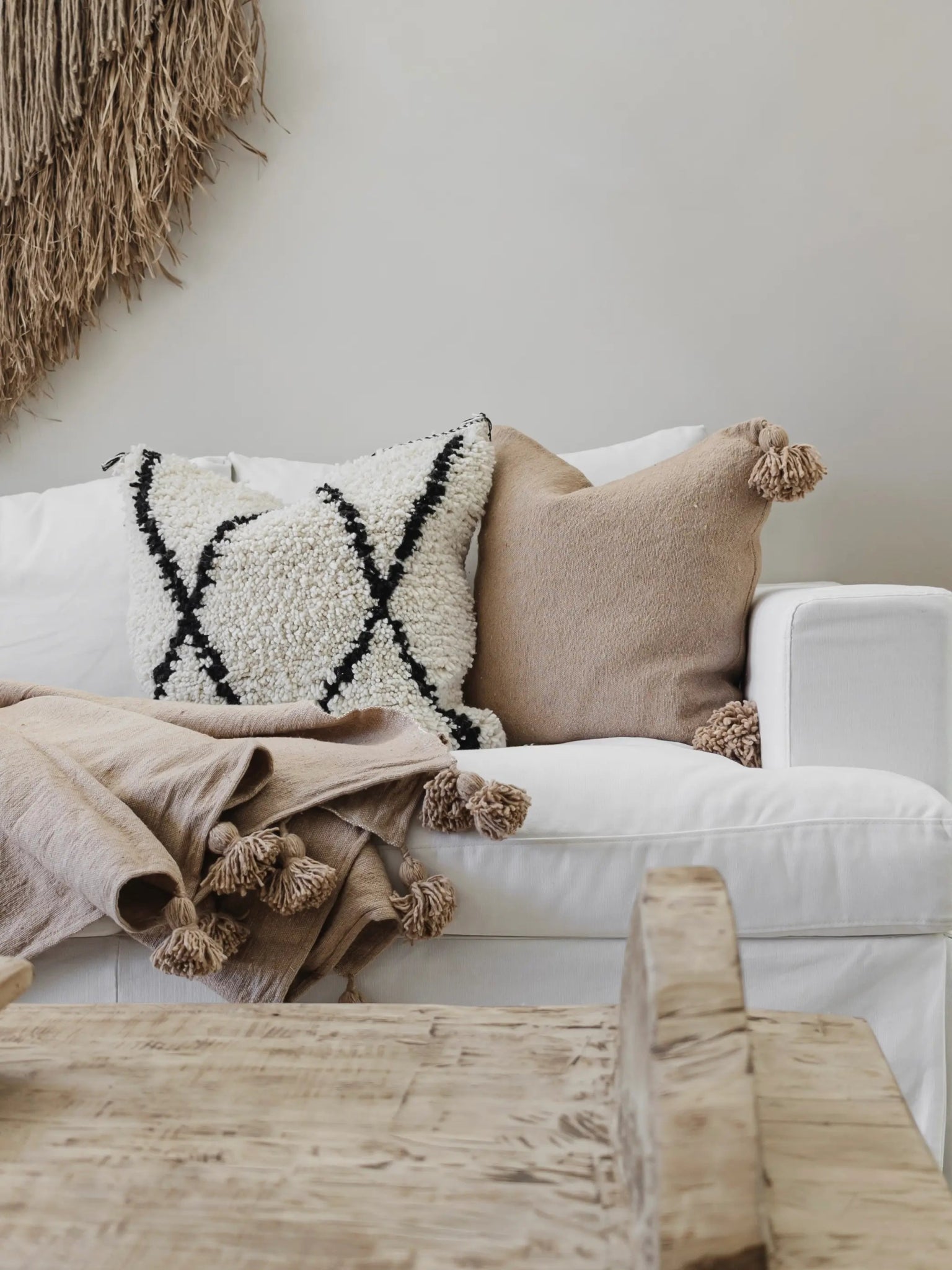 Moroccan Pom Pom Cushion - Caramel - Wander & Wild Home