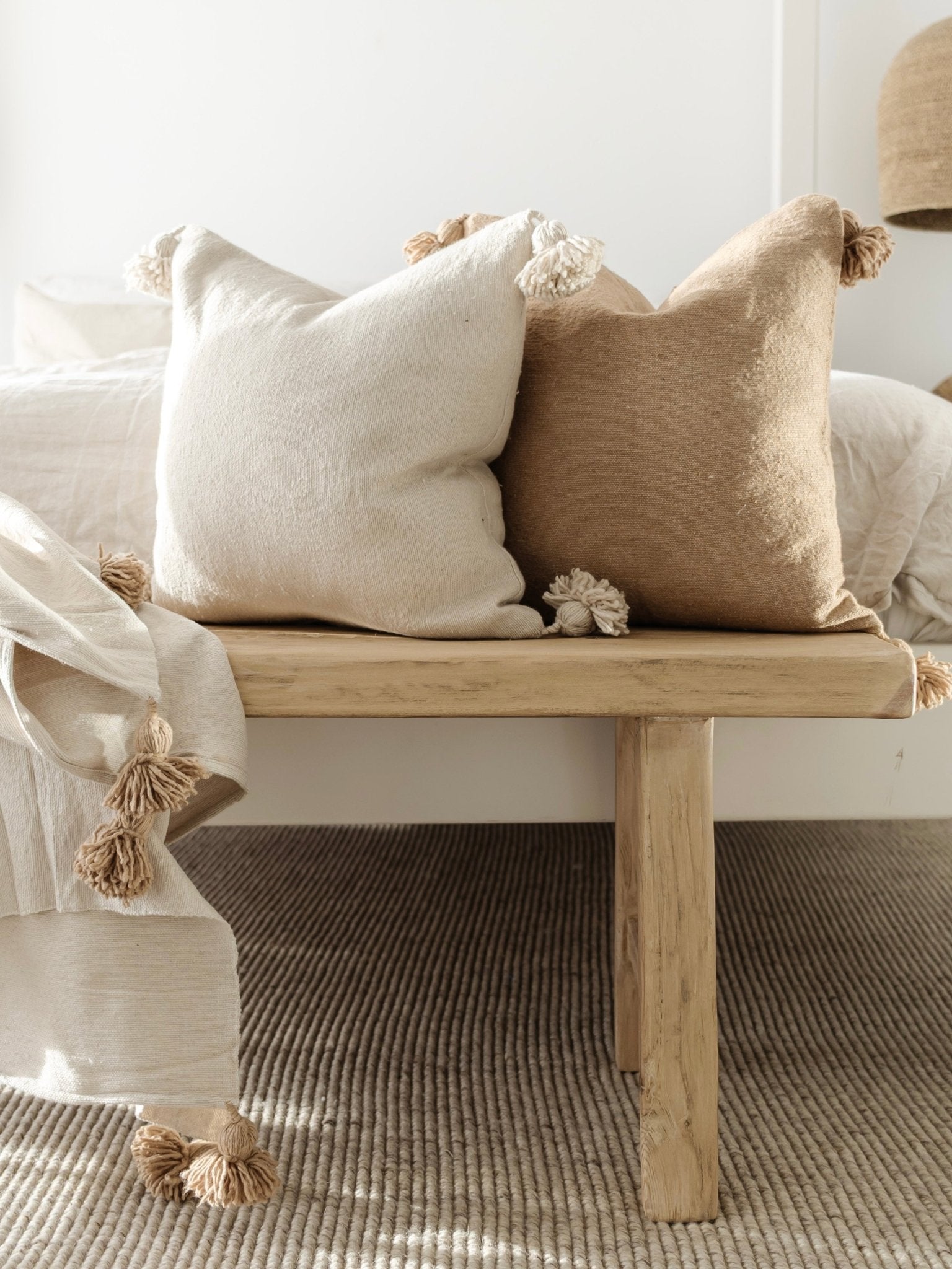 Moroccan Pom Pom Cushion - Caramel - Wander & Wild Home