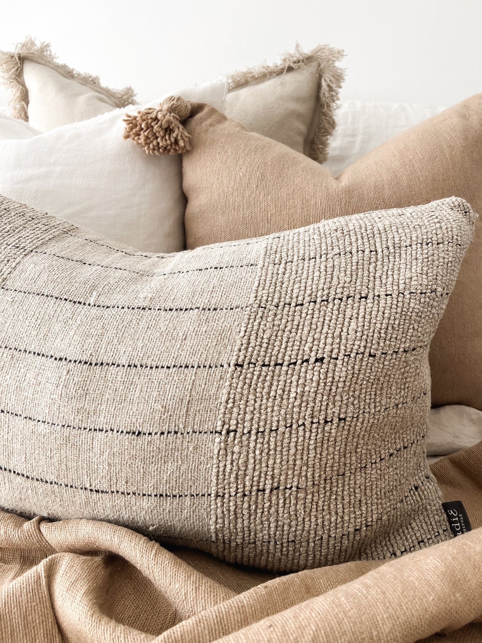 Moroccan Pom Pom Cushion - Caramel - Wander & Wild Home