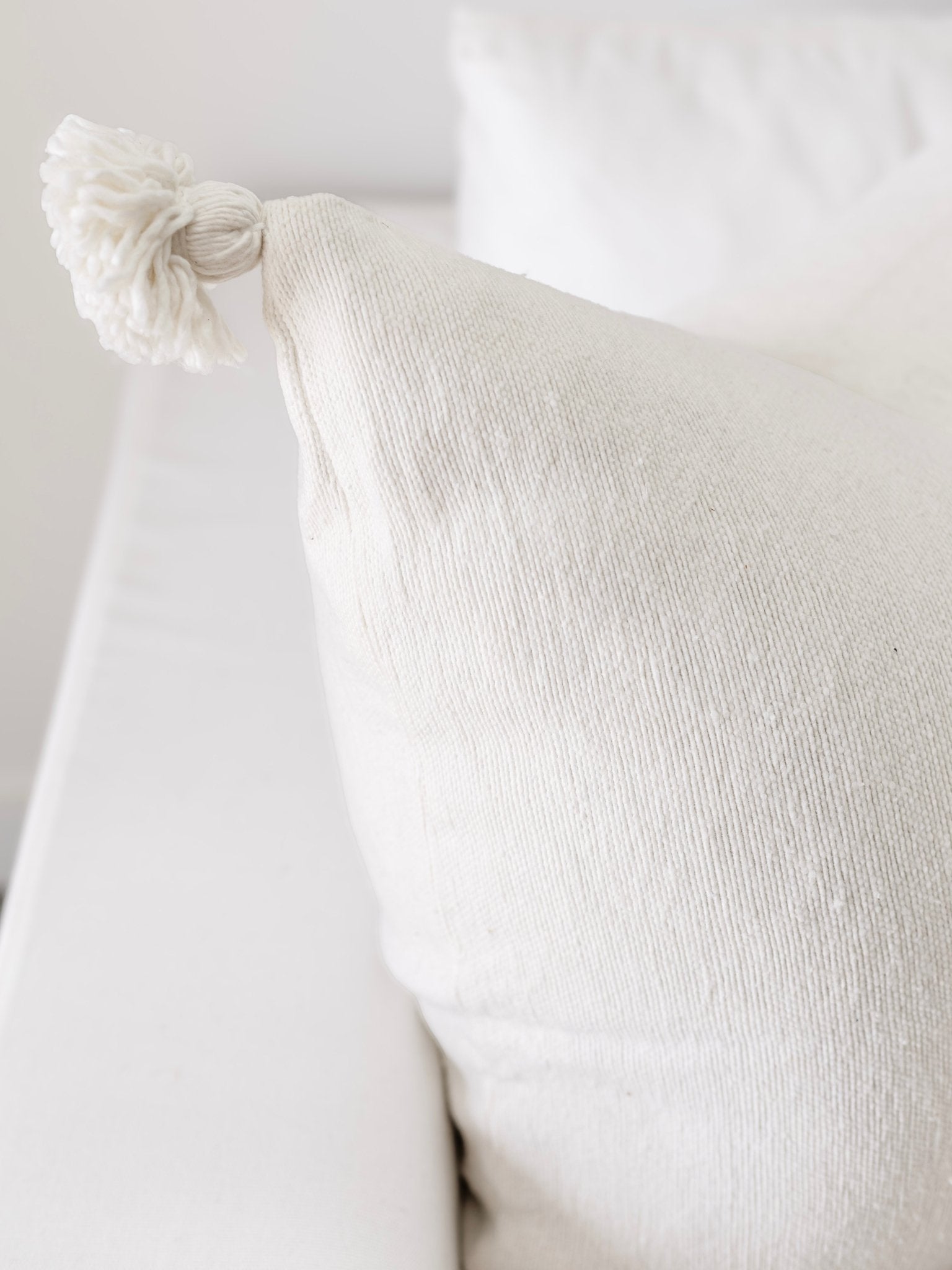Moroccan Pom Pom Cushion - Soft White - Wander & Wild Home