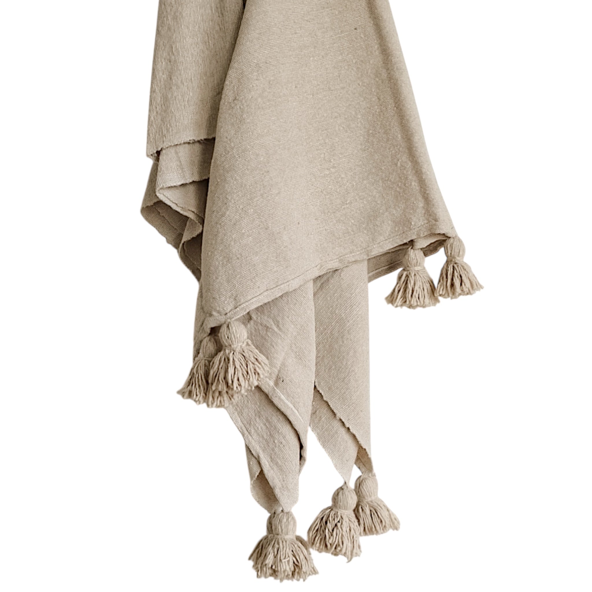 Moroccan Pom Pom Throw Blanket - Beige - Wander & Wild Home