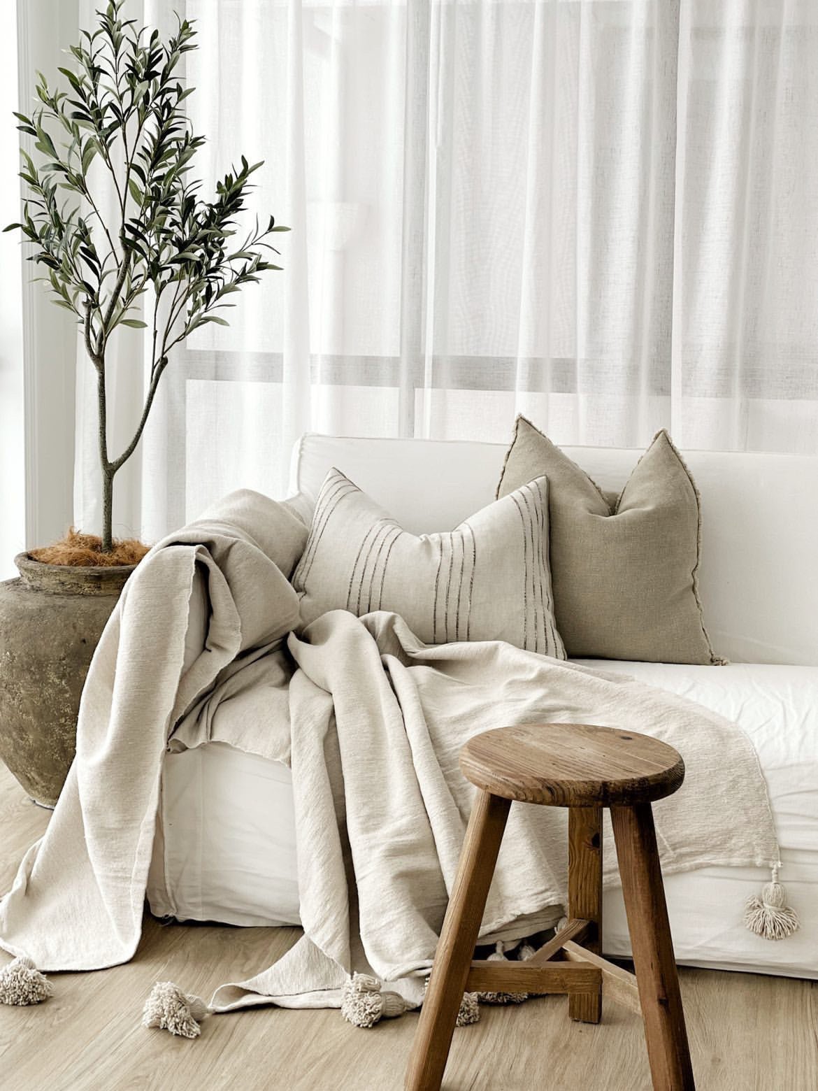 Moroccan Pom Pom Throw Blanket - Beige - Wander & Wild Home