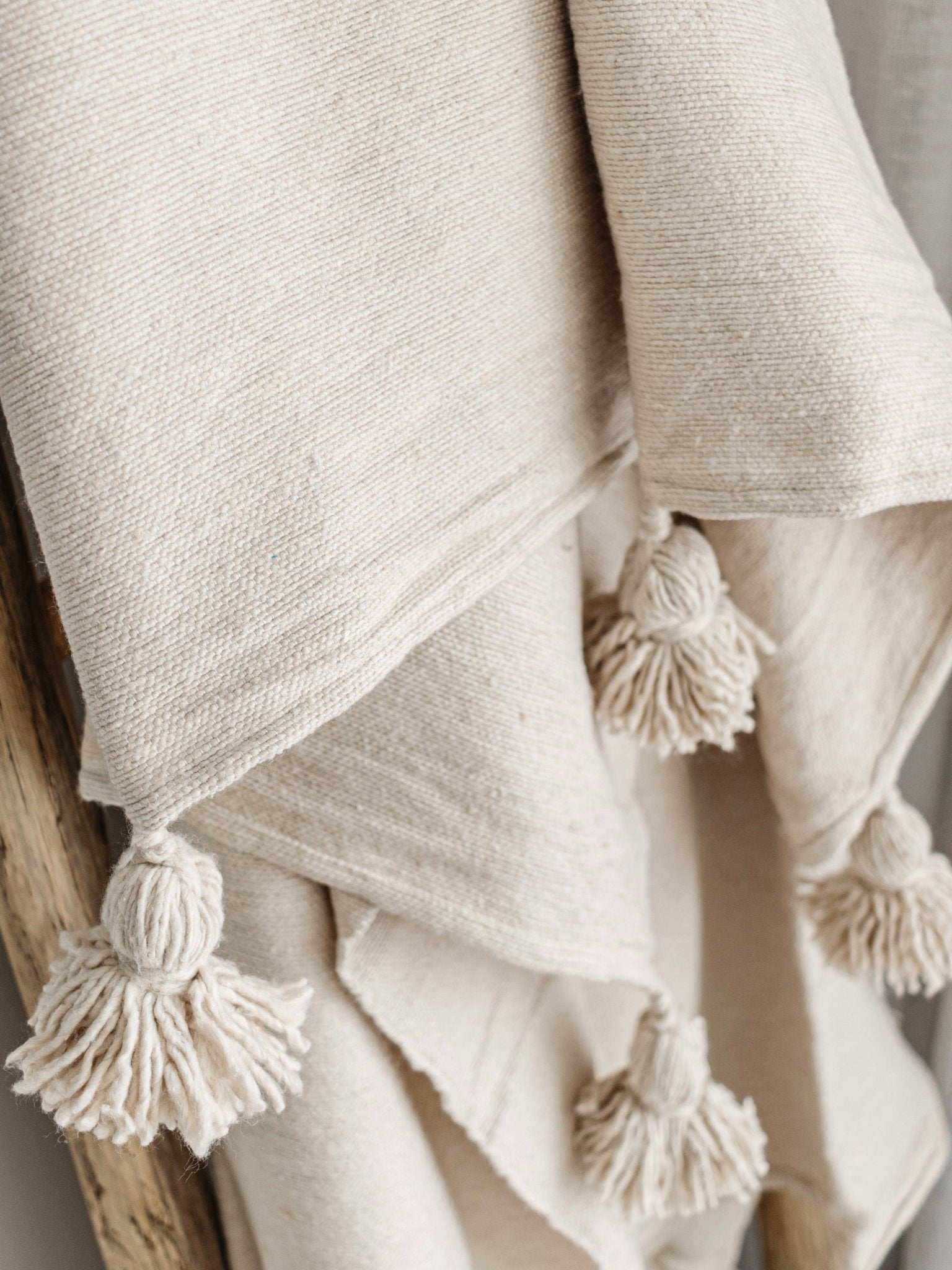 Moroccan Pom Pom Throw Blanket - Beige - Wander & Wild Home