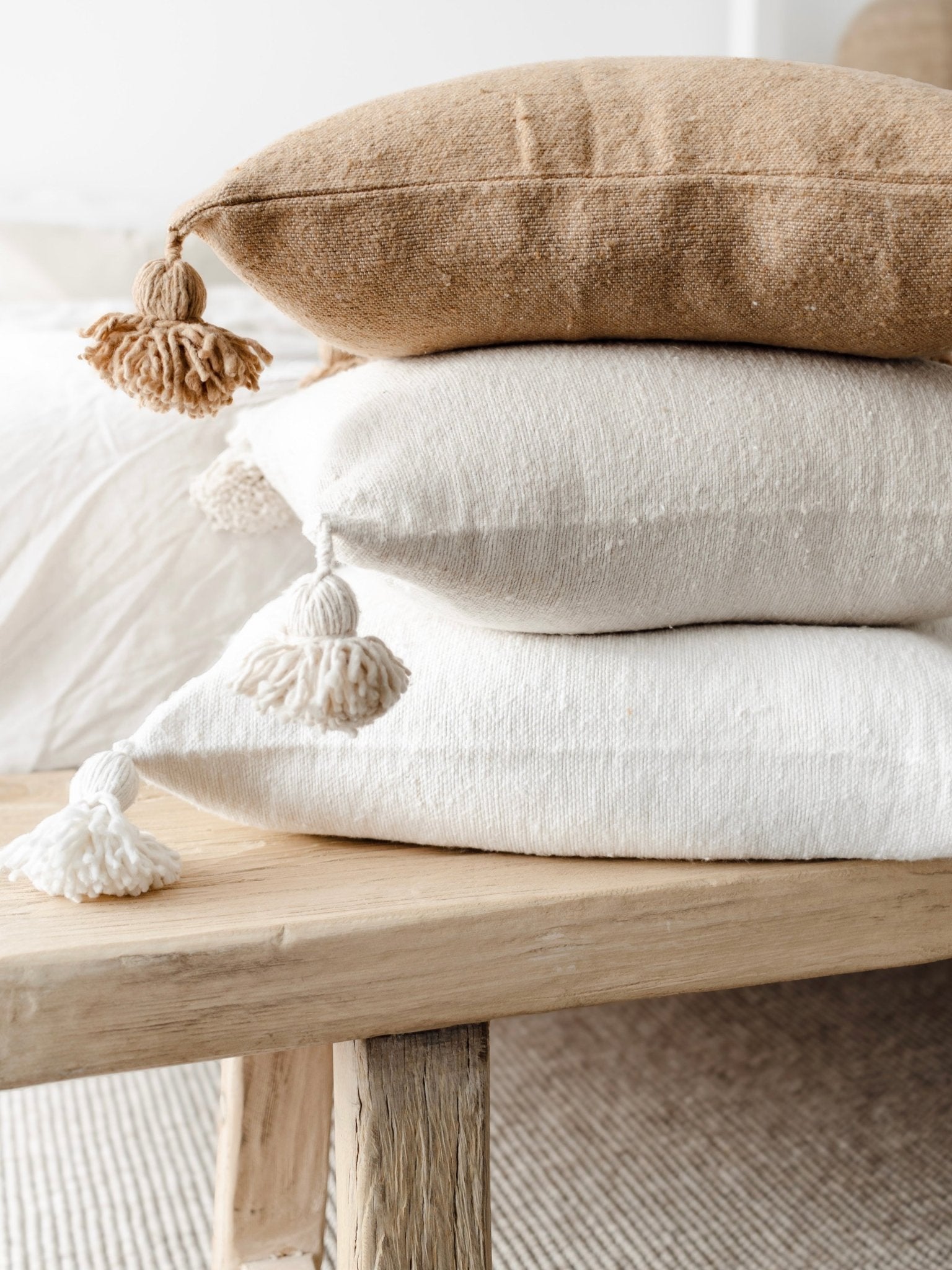 Moroccan Pom Pom Throw Blanket - Beige - Wander & Wild Home