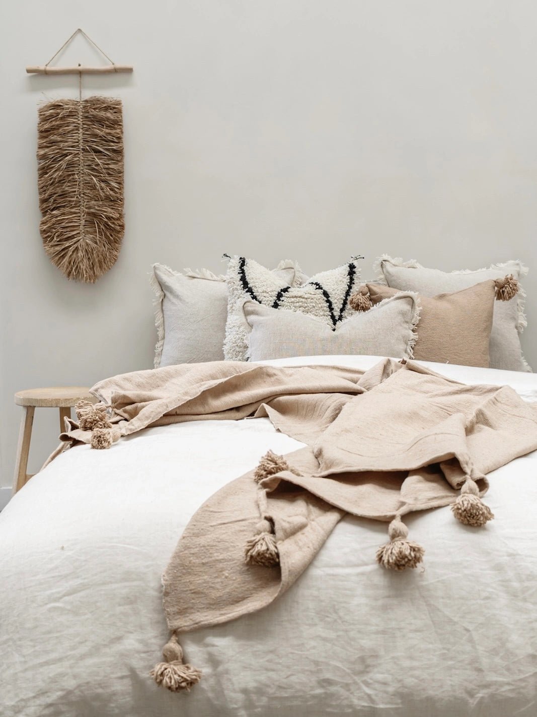 Moroccan Pom Pom Throw Blanket - Caramel - Wander & Wild Home