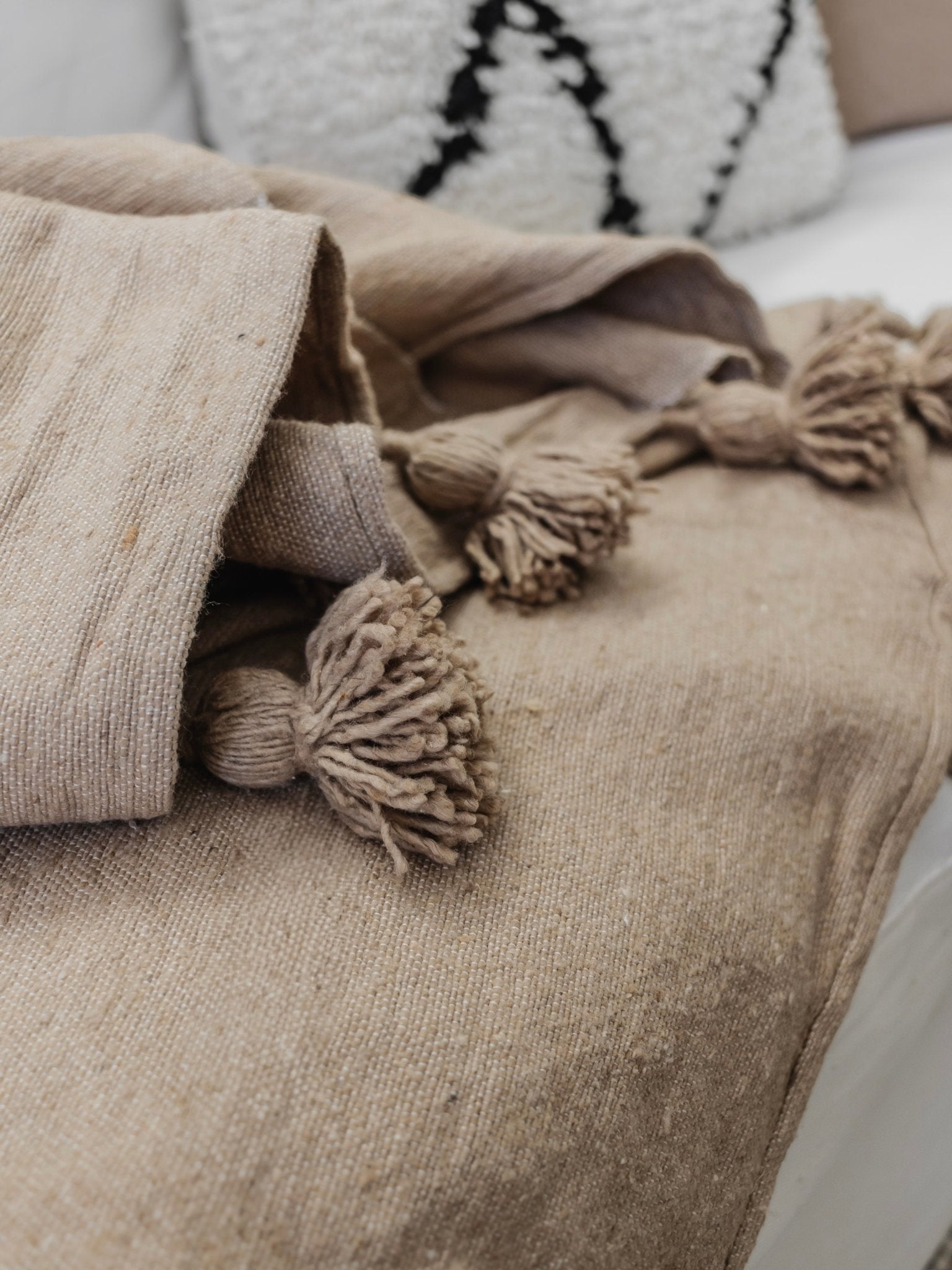Moroccan Pom Pom Throw Blanket - Caramel - Wander & Wild Home