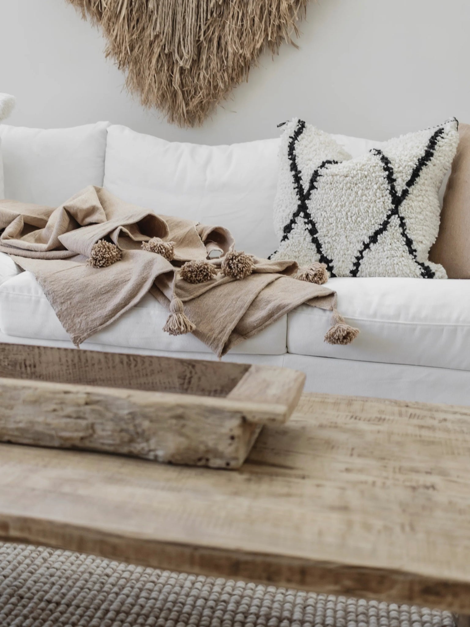 Moroccan Pom Pom Throw Blanket - Caramel - Wander & Wild Home