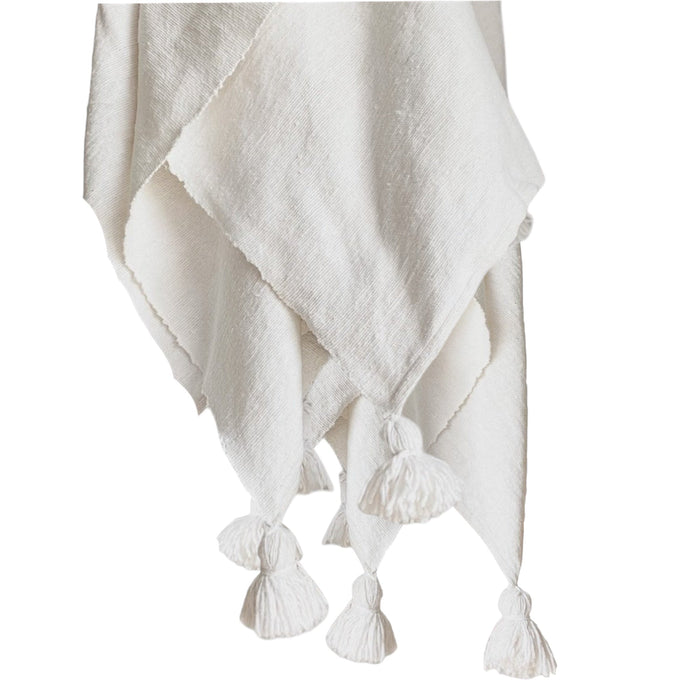 Moroccan Pom Pom Throw Blanket - White - Wander & Wild Home