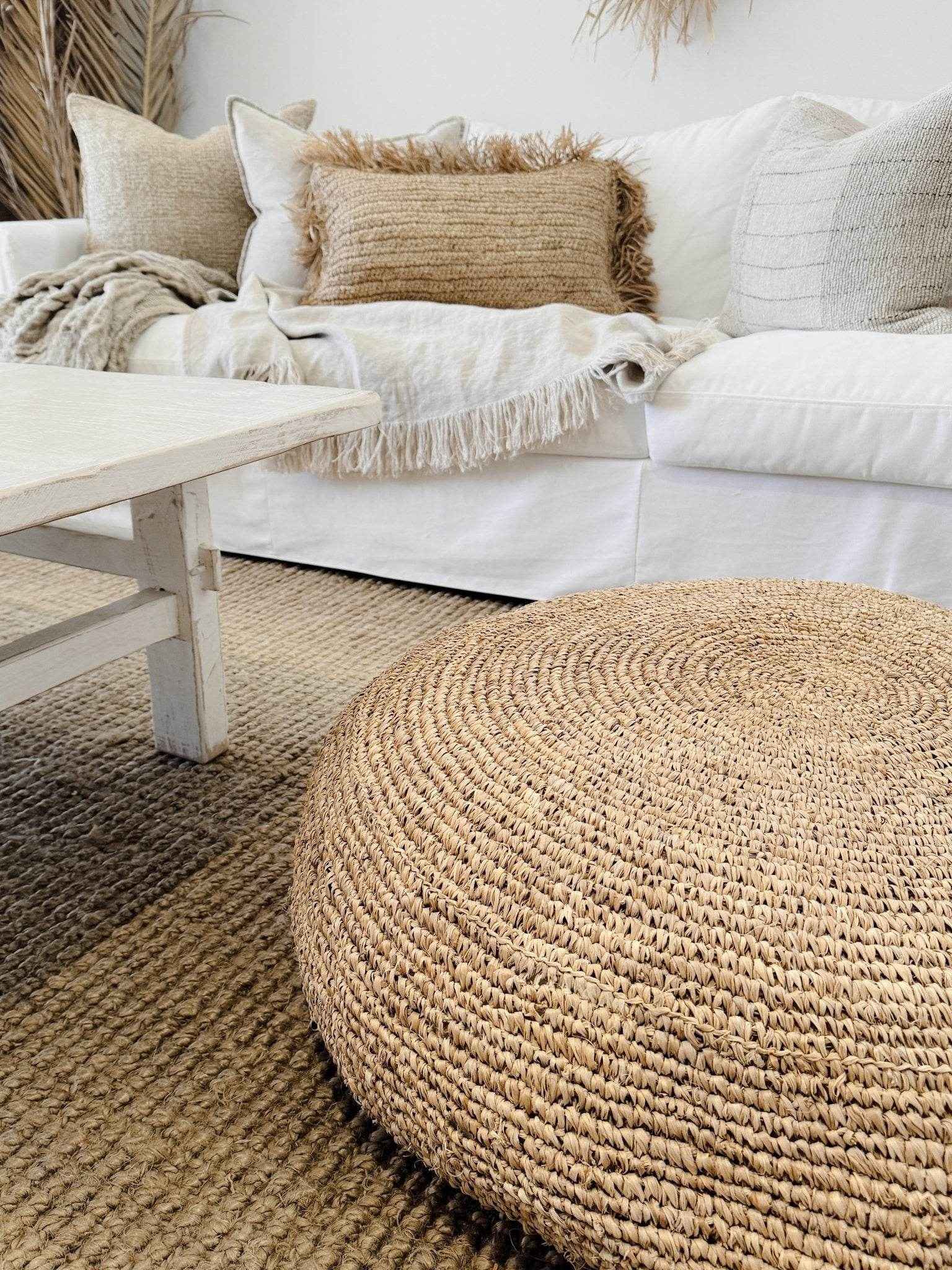 Ohana Raffia Pouffe/Floor Cushion Cover - Round