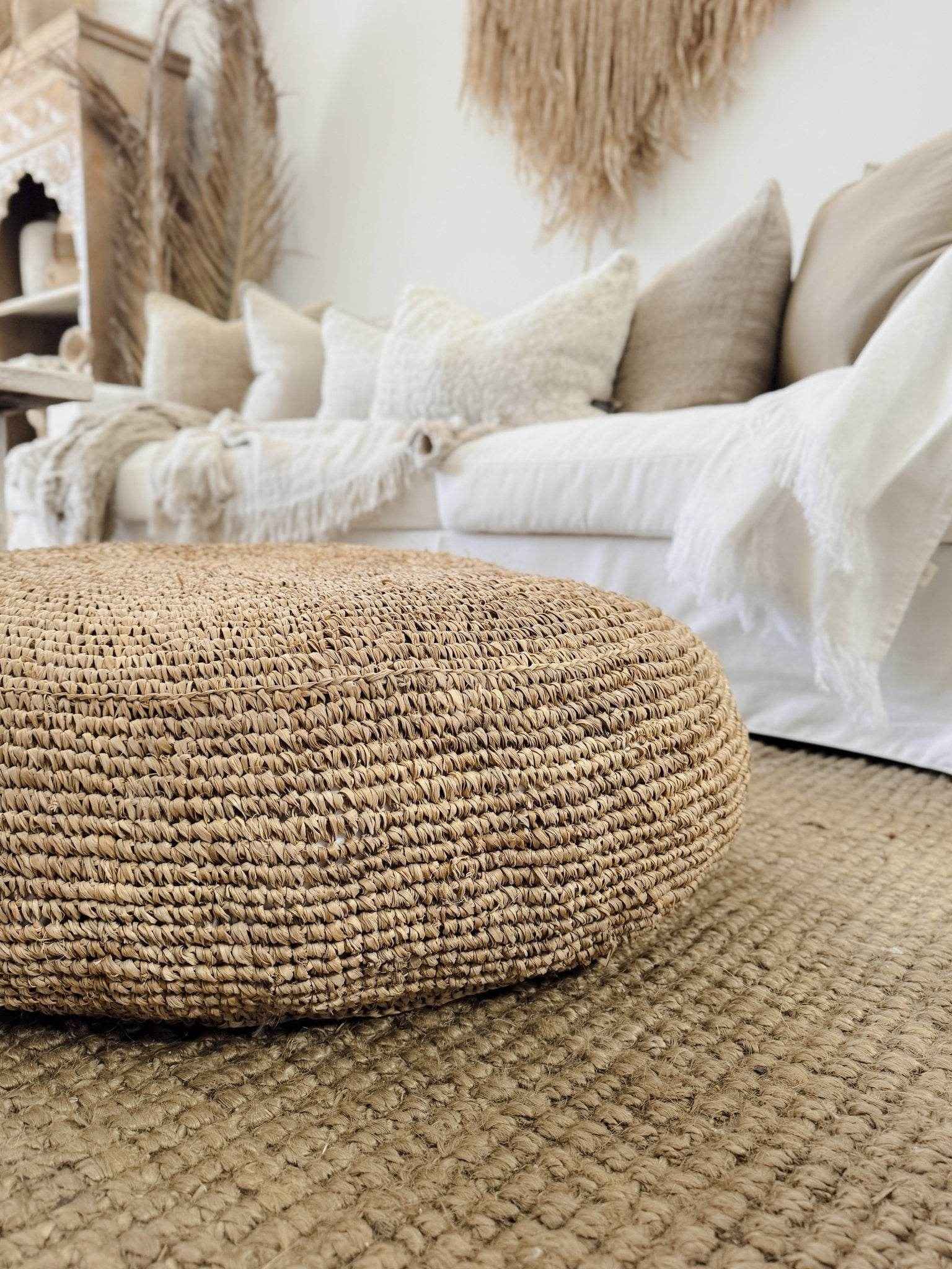 Ohana Raffia Pouffe/Floor Cushion Cover - Round