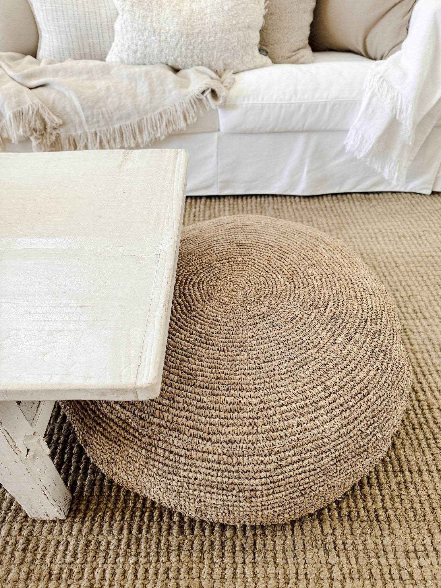 Ohana Raffia Pouffe/Floor Cushion Cover - Round