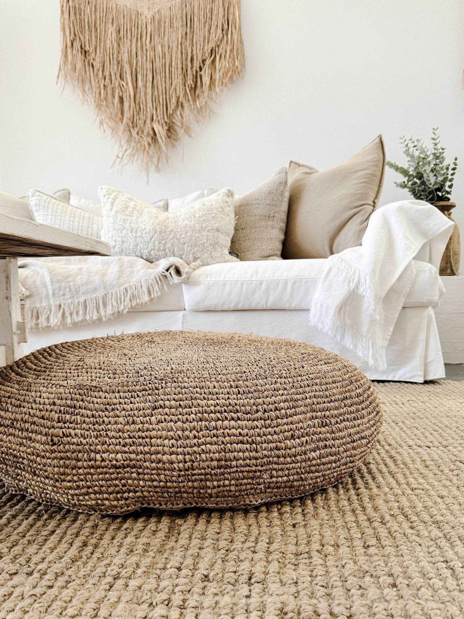 Ohana Raffia Pouffe/Floor Cushion Cover - Round