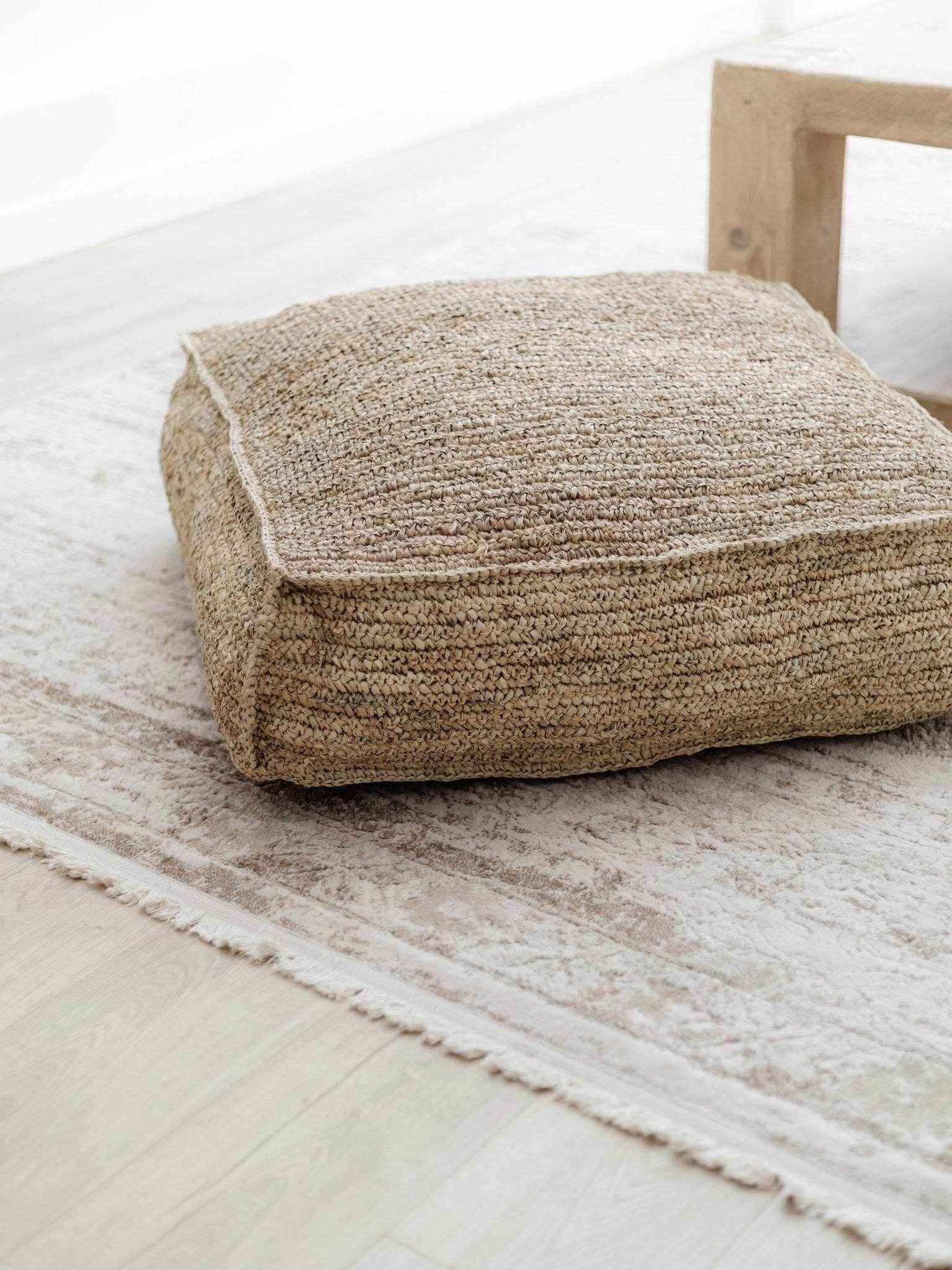 Ohana Raffia Pouffe/Floor Cushion Cover- Square