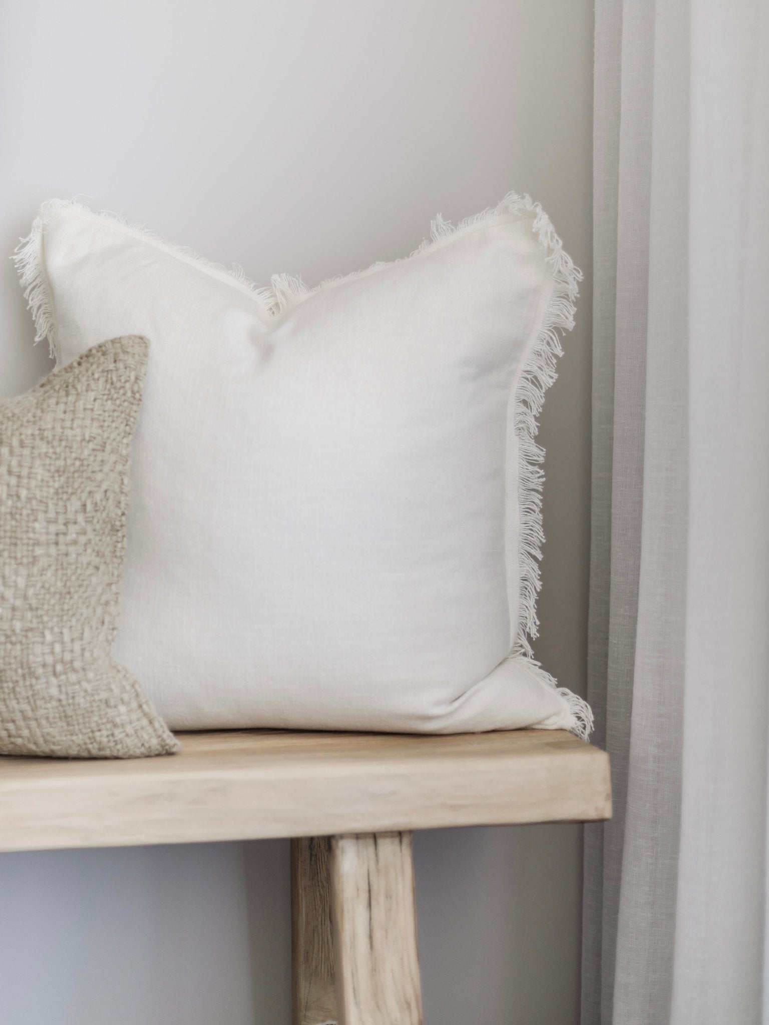 Raya Linen Fringe Cushion - Soft White - Wander & Wild Home