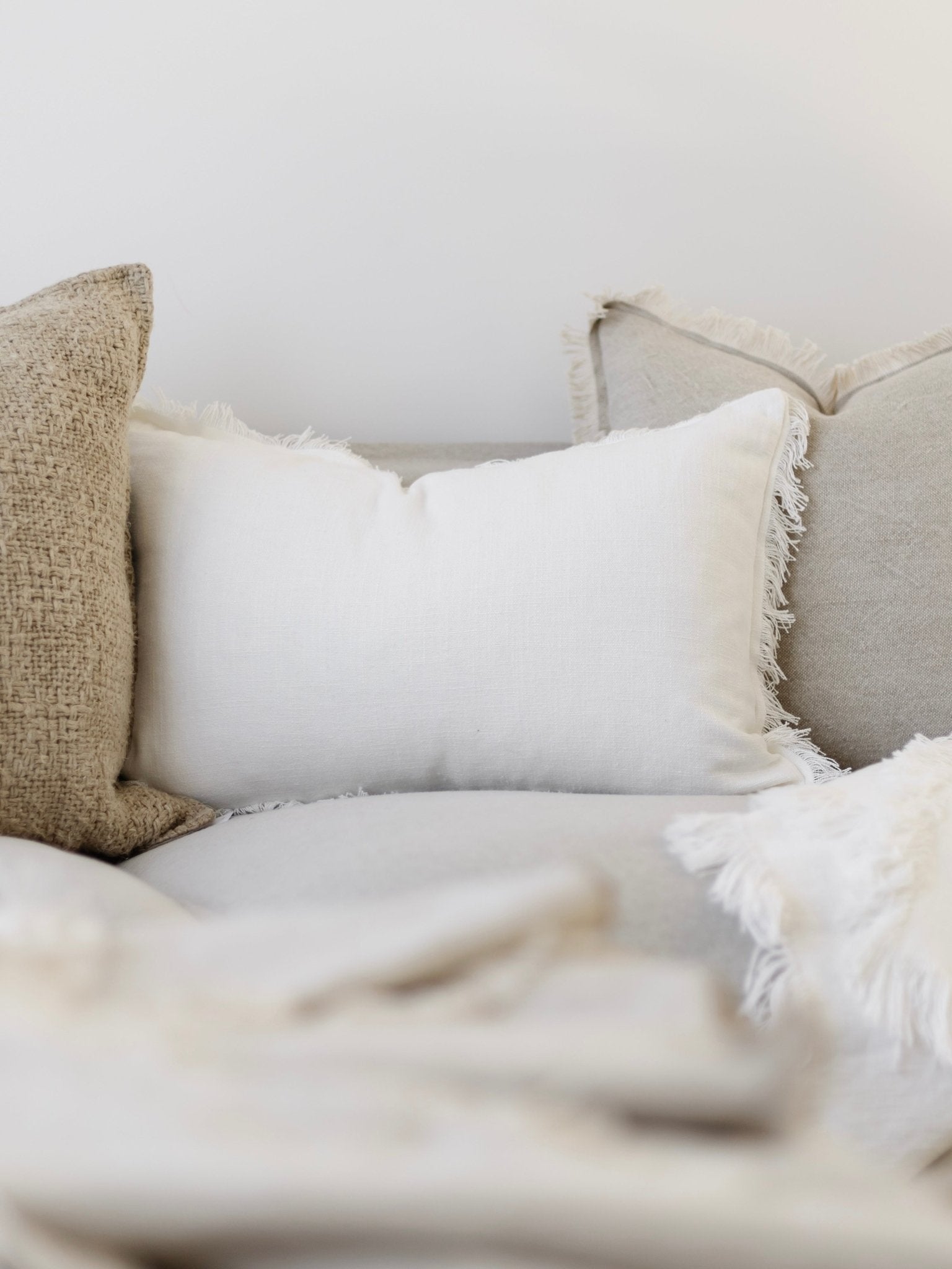 Raya Linen Fringe Cushion - Soft White - Wander & Wild Home