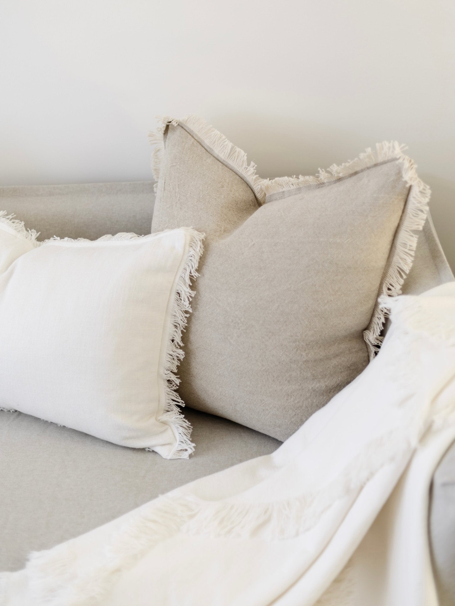 Raya Linen Fringe Cushion - Soft White - Wander & Wild Home