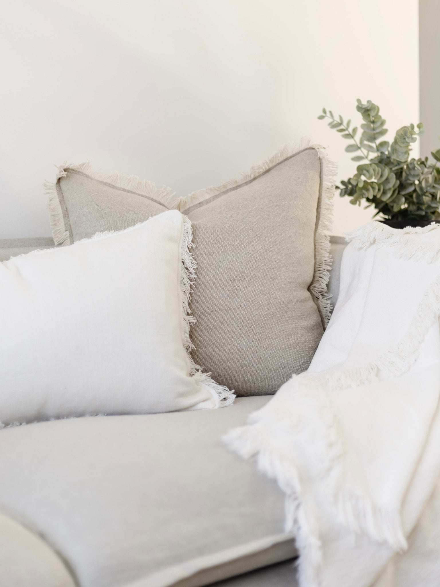 Raya Linen Fringe Cushion - Soft White - Wander & Wild Home