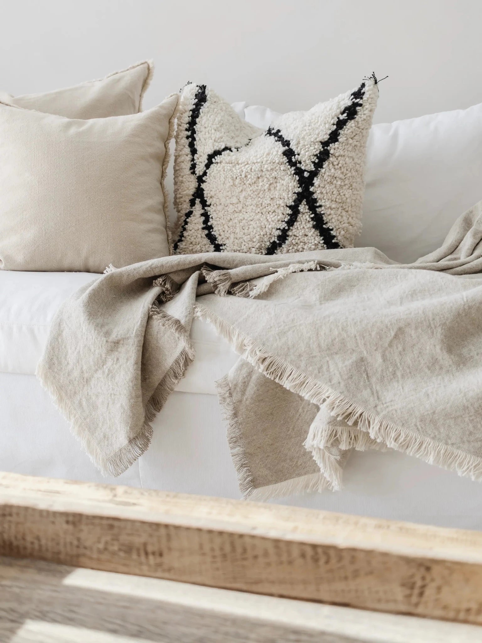 Riva French Linen Throw - Oatmeal/Natural - Wander & Wild Home