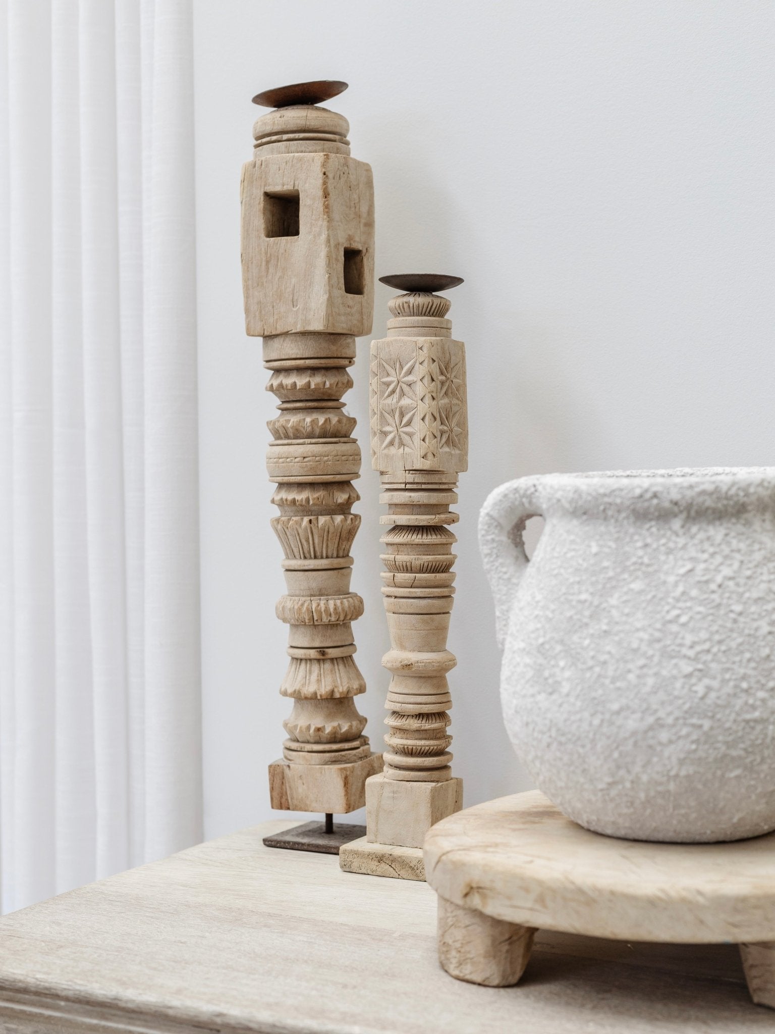 Vintage Indian Carved Candle Stand Pillar - Various - Wander & Wild Home