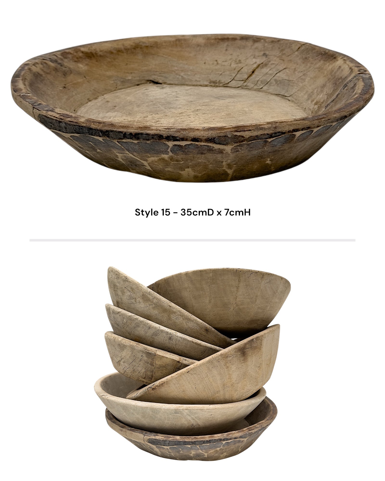 Vintage Indian Wooden Bowl - Bleached - Wander & Wild Home