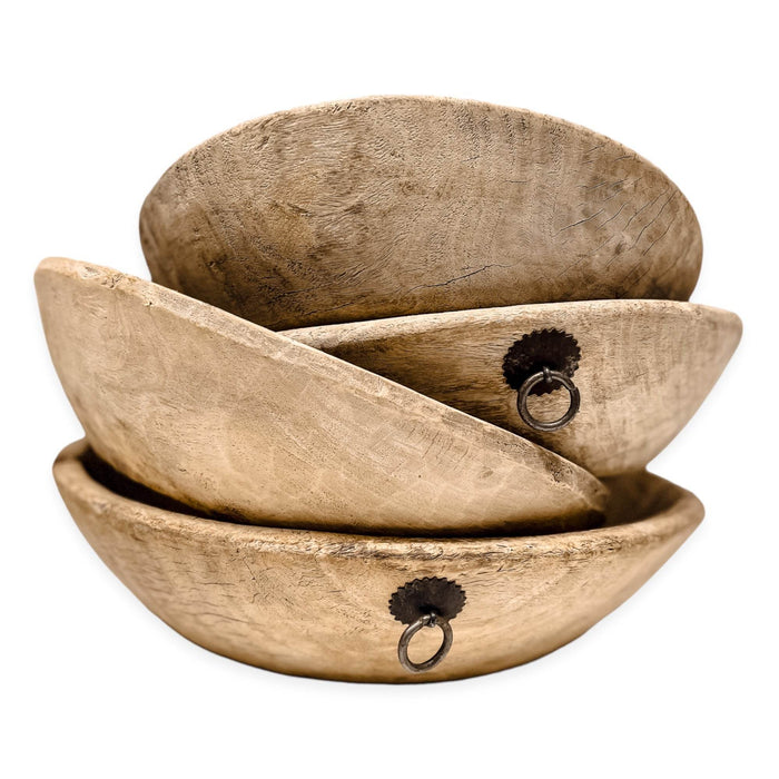 Vintage Indian Wooden Bowl - Bleached - Wander & Wild Home
