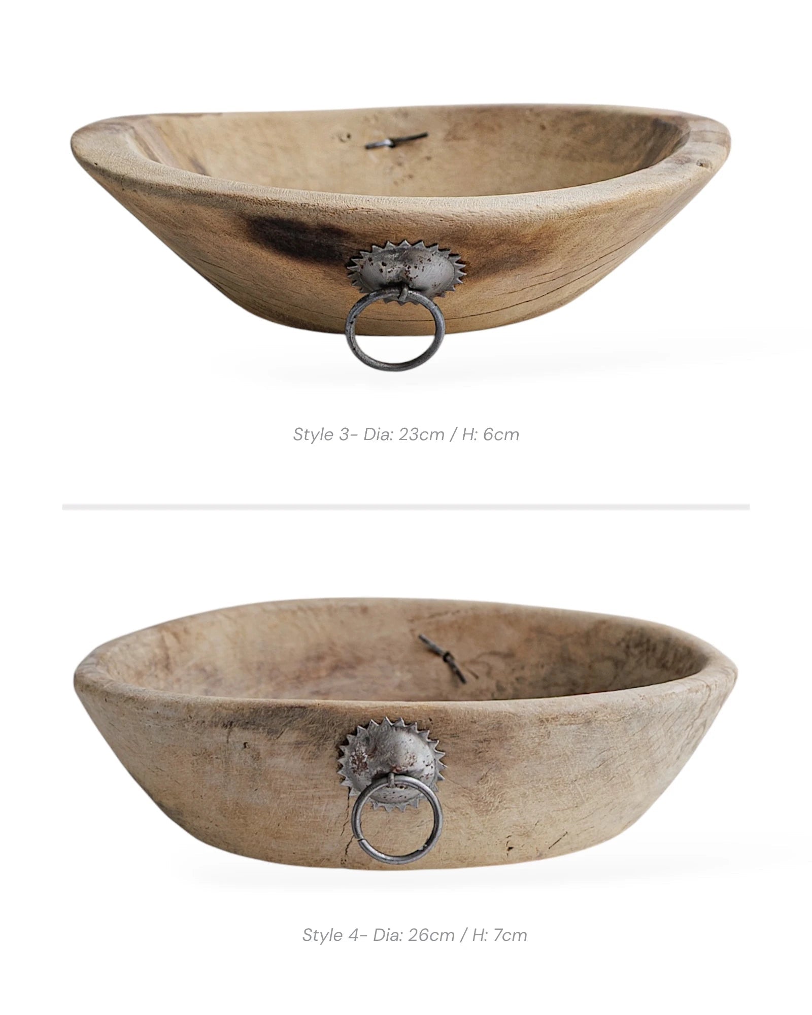 Vintage Indian Wooden Bowl | Iron Hoop - Wander & Wild Home