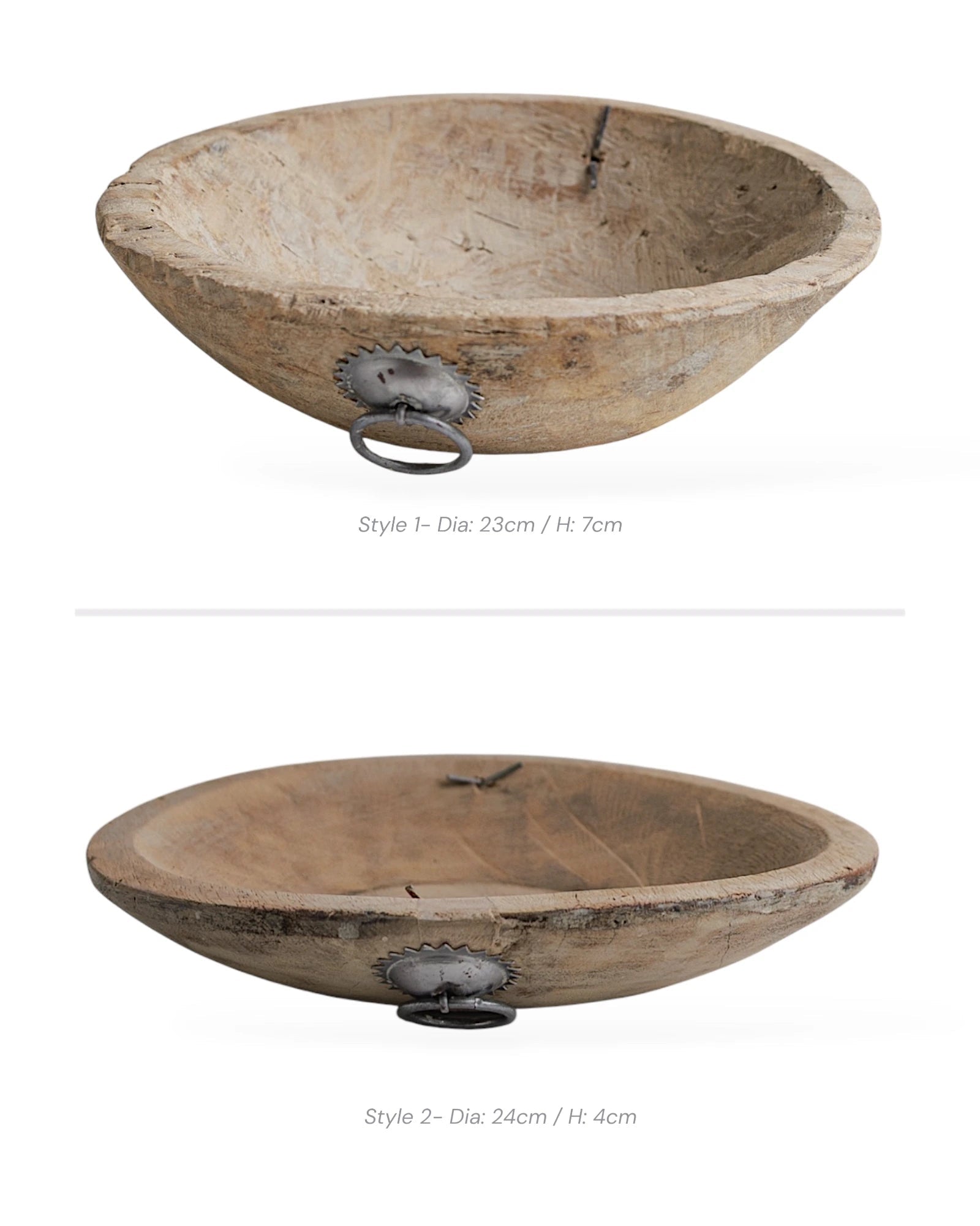 Vintage Indian Wooden Bowl | Iron Hoop - Wander & Wild Home