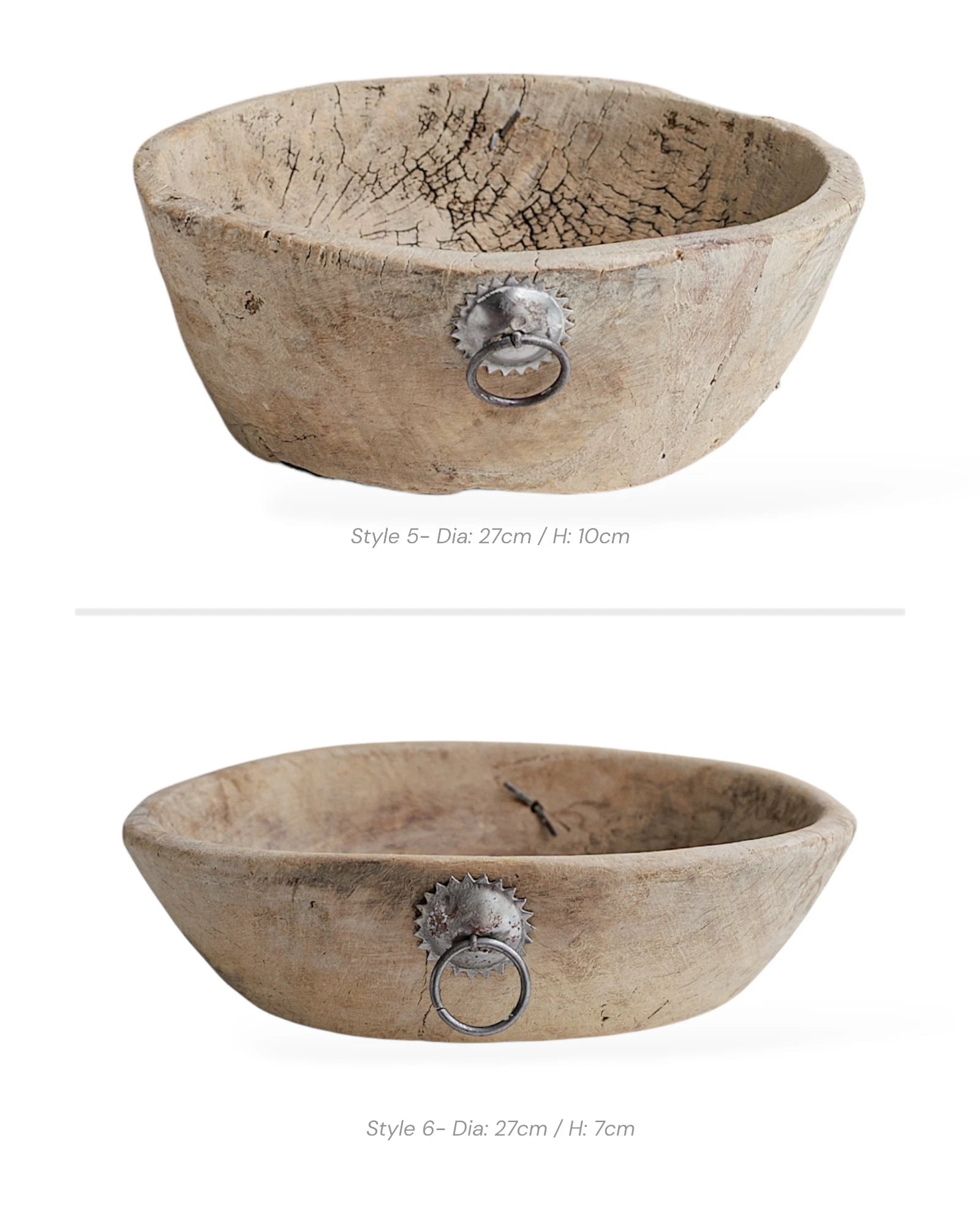 Vintage Indian Wooden Bowl | Iron Hoop - Wander & Wild Home