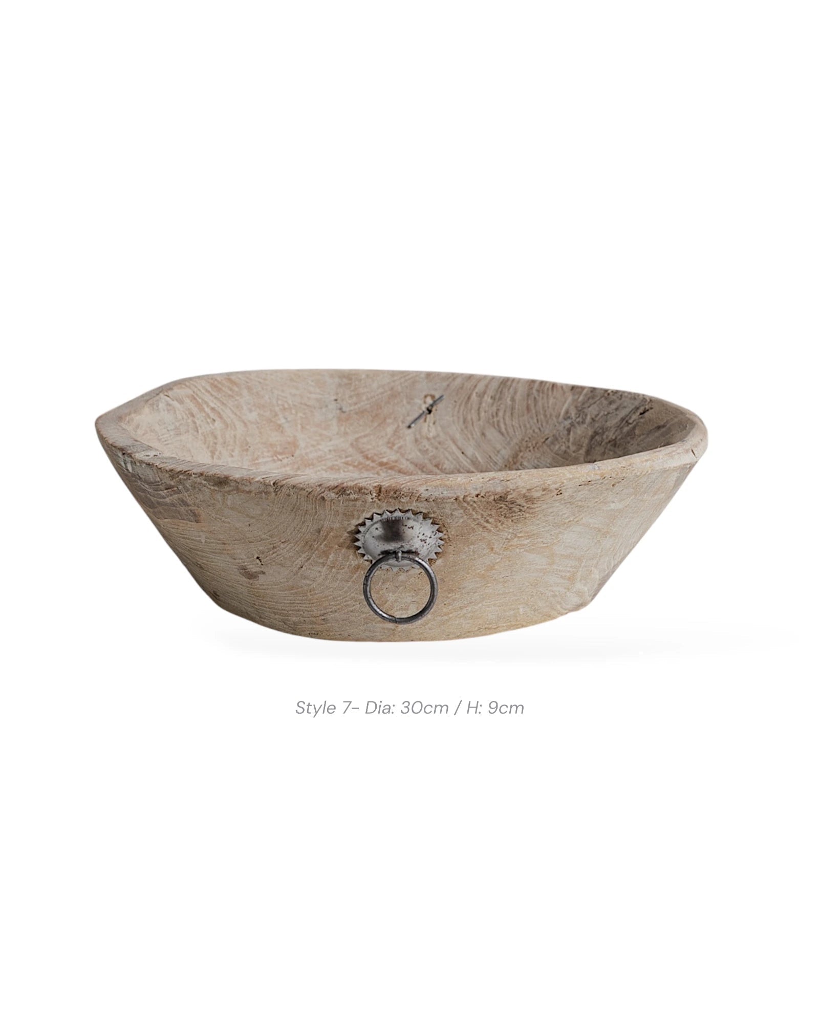 Vintage Indian Wooden Bowl | Iron Hoop - Wander & Wild Home